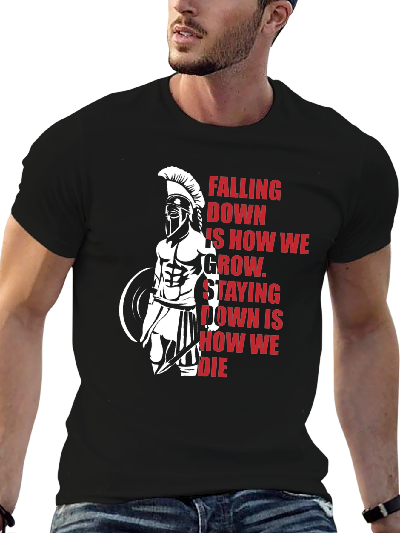 Black Spartan Warrior Motivation T-Shirt - Grow or Die view 6