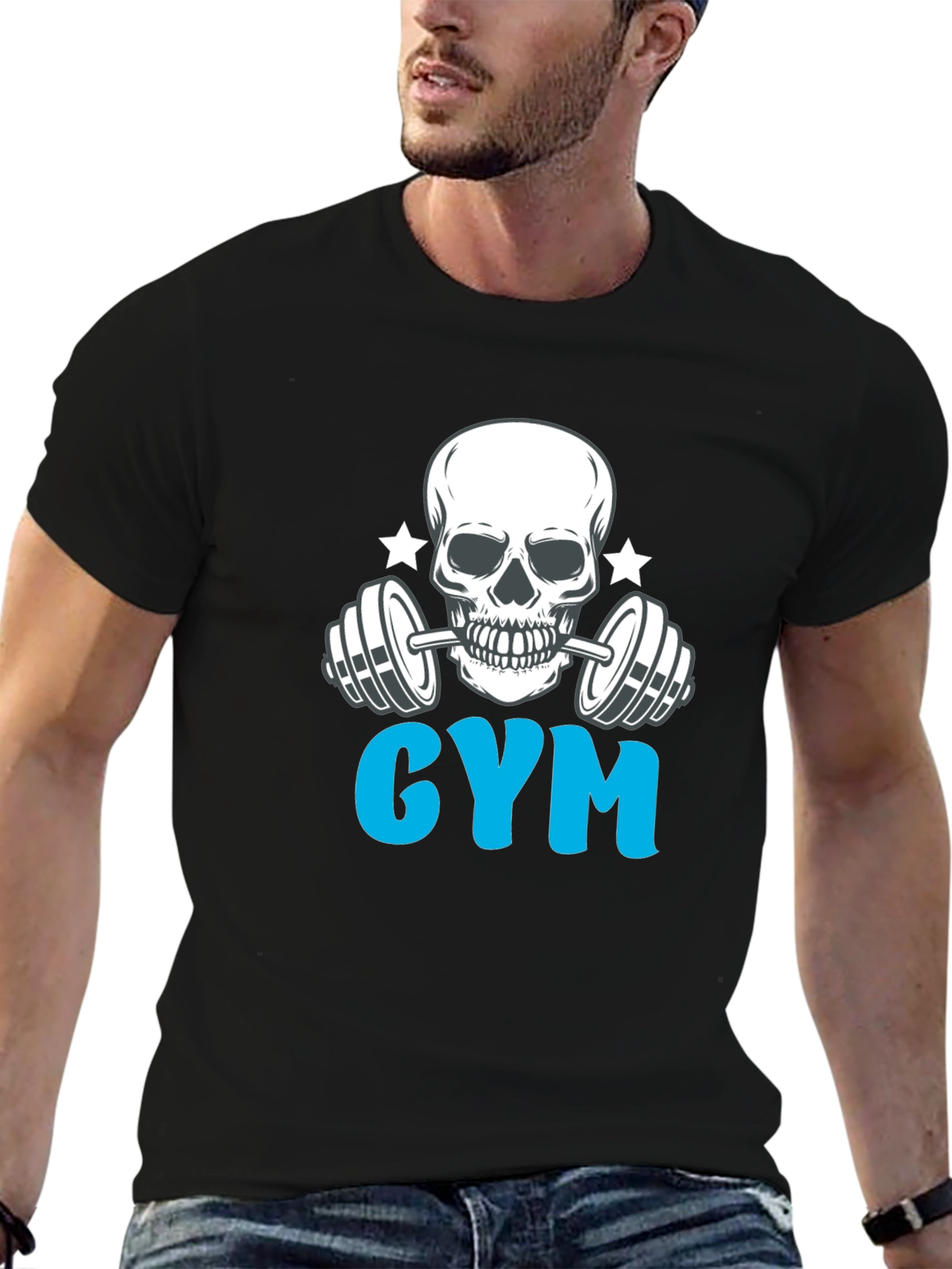 Black Gym Skull Graphic Black T-Shirt view 6