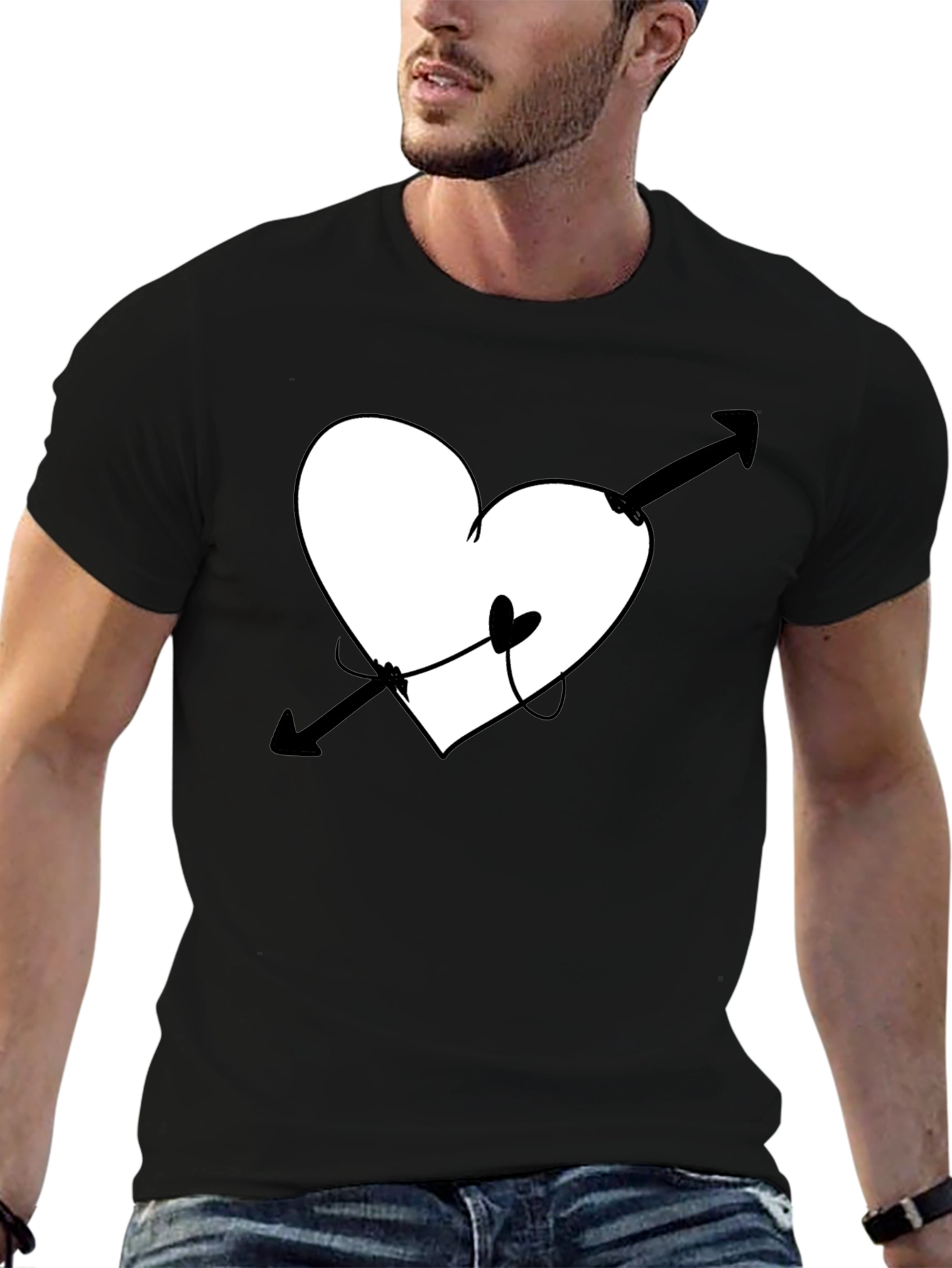 Black Heart Arrow Graphic Tee - Unisex Black T-Shirt view 6