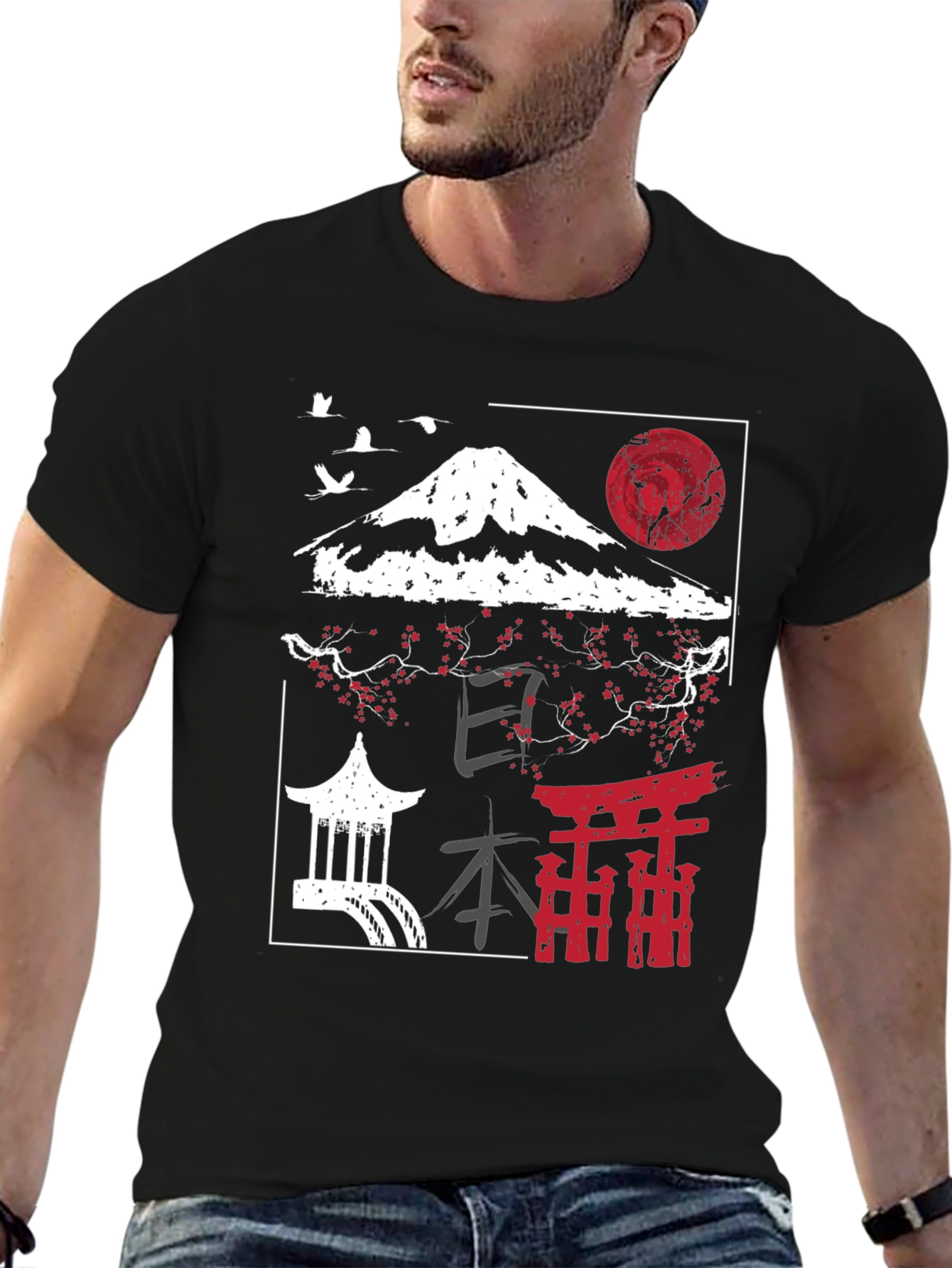 Black Japanese Landscape Graphic Tee view 6