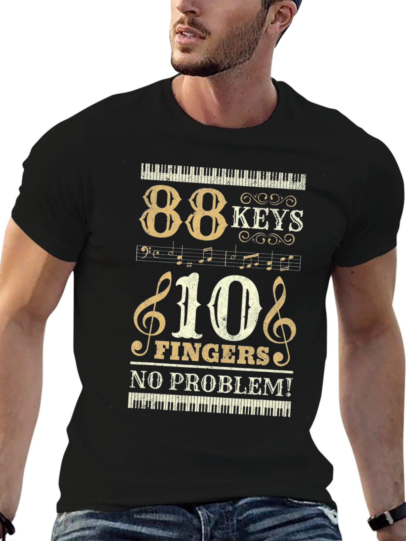 Black 88 Keys 10 Fingers Piano T-Shirt Musician Tee view 6