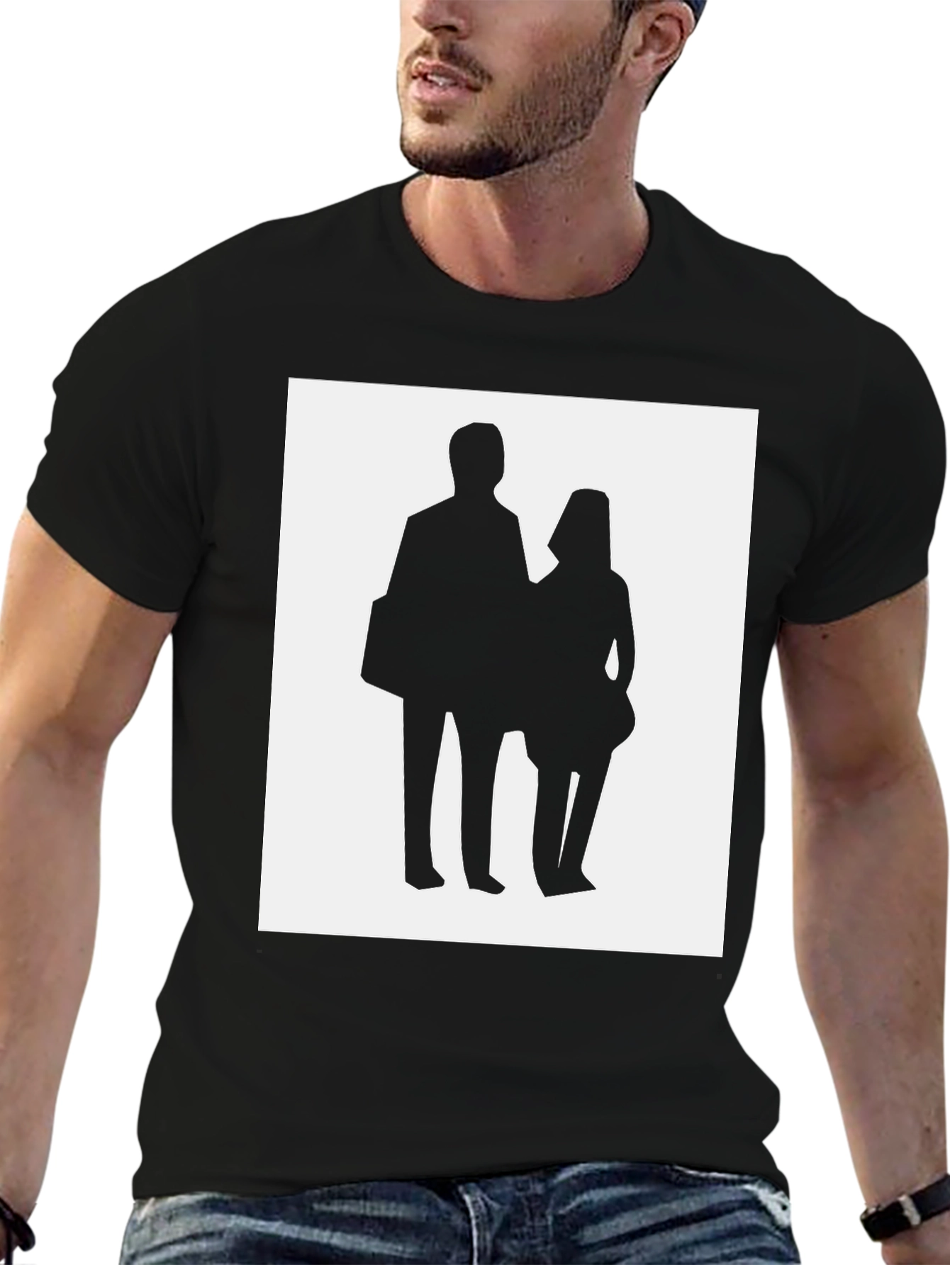 Black Silhouette Couple T-Shirt - Black view 6