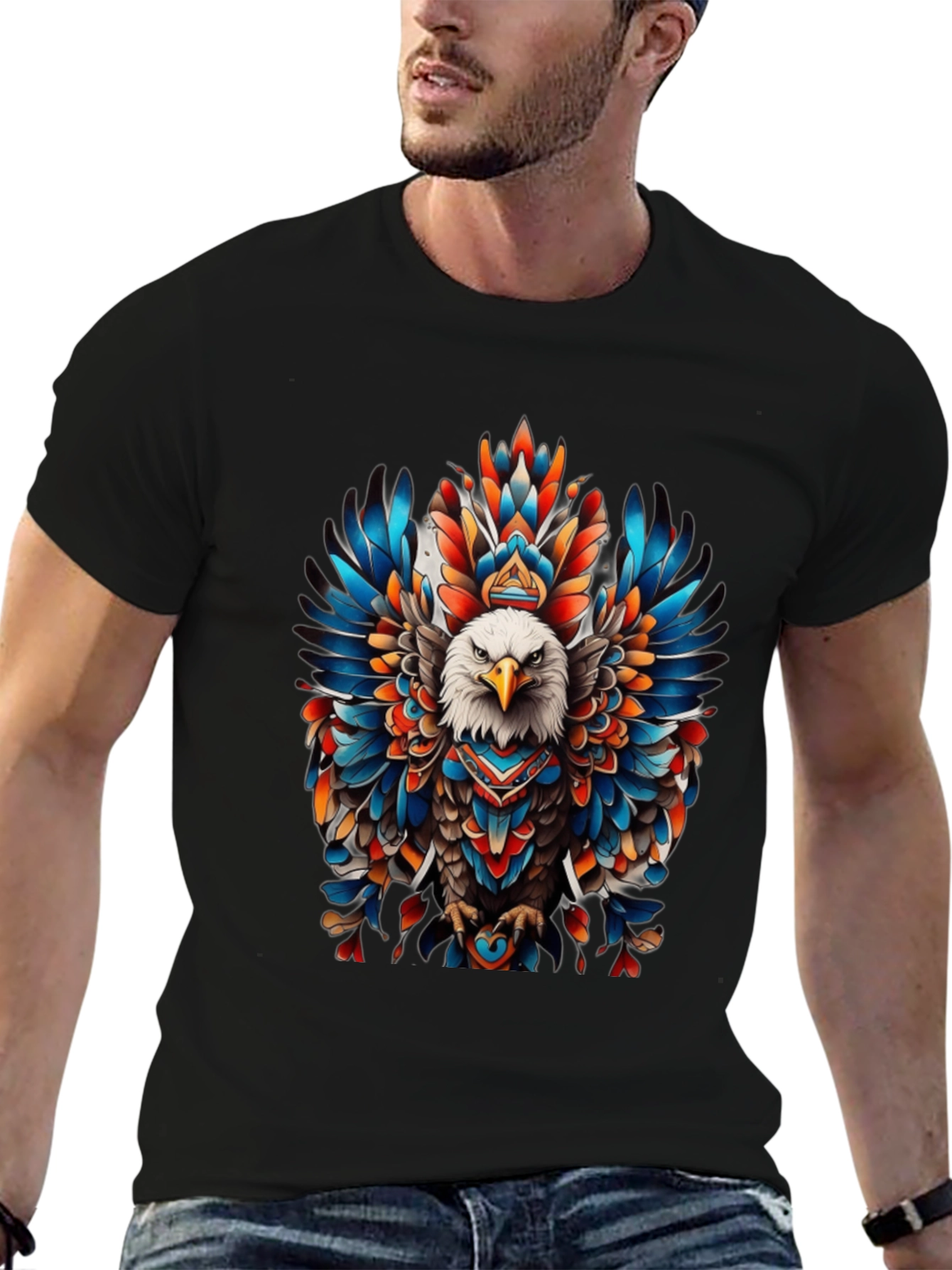 Black Eagle Feather Graphic Tee - Bold Tribal Design view 6