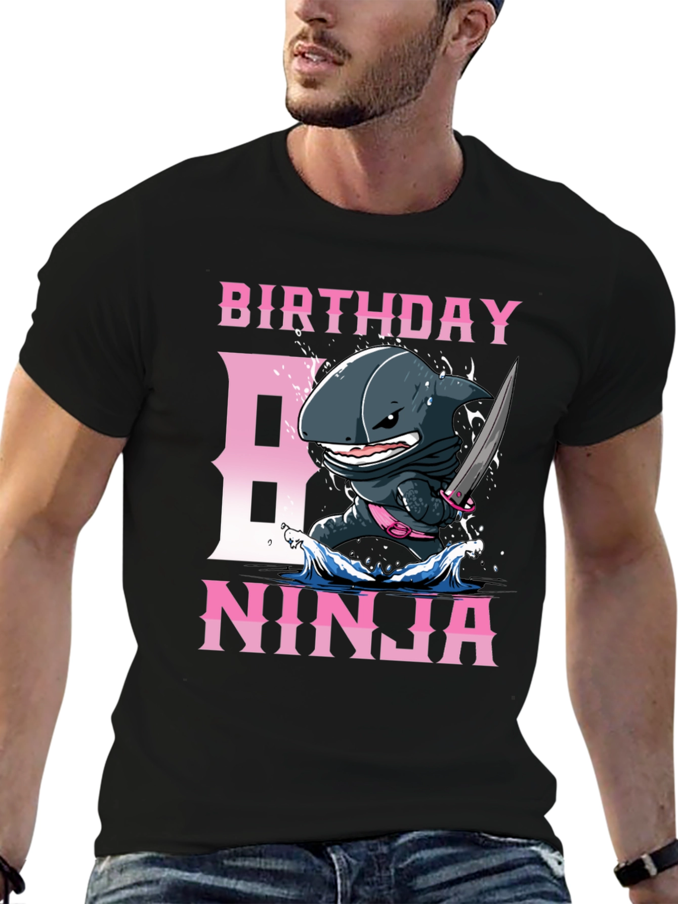 Black Birthday Ninja Shark T-Shirt view 6