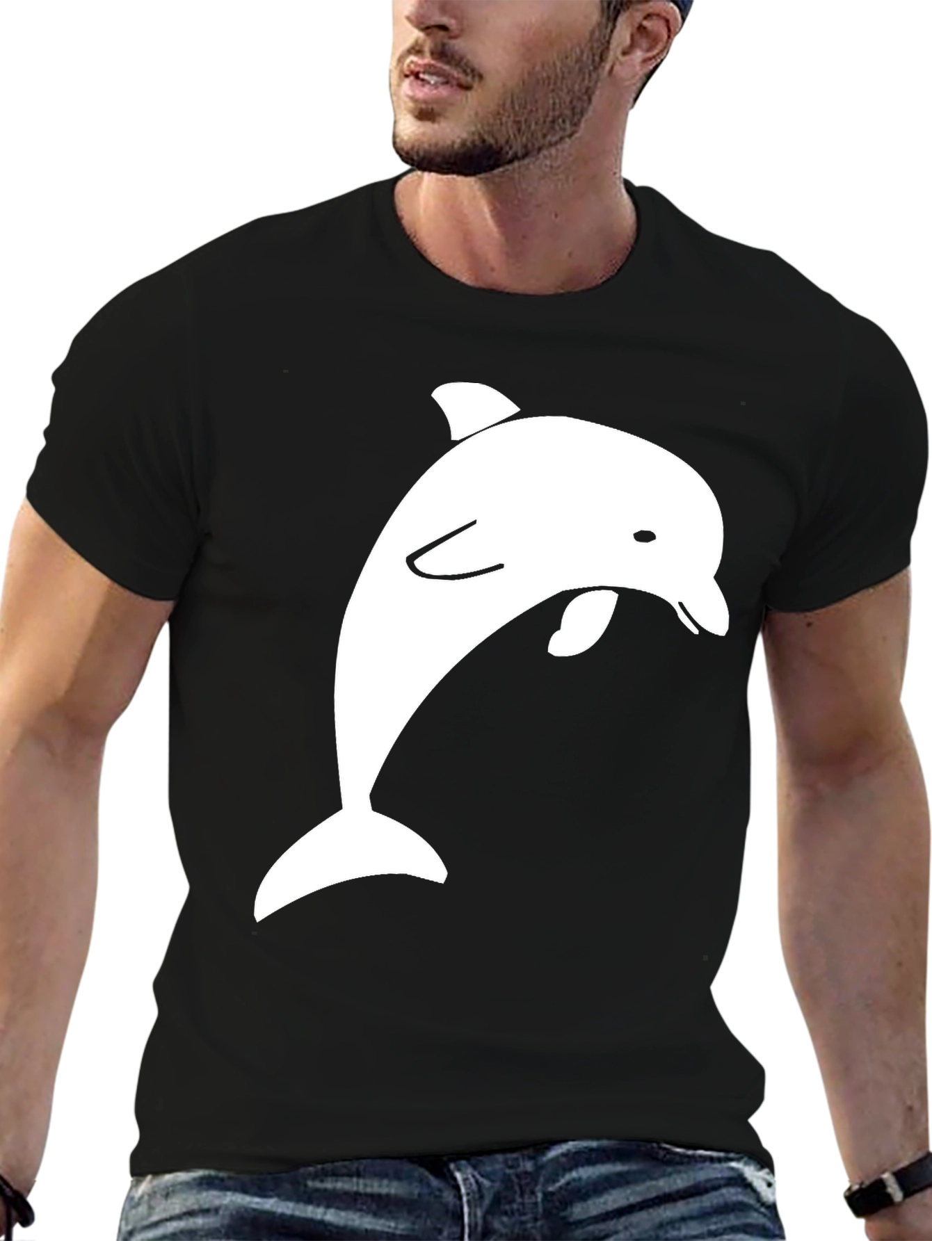 Black Cool Dolphin Graphic Black Tee - Men's Casual view 6