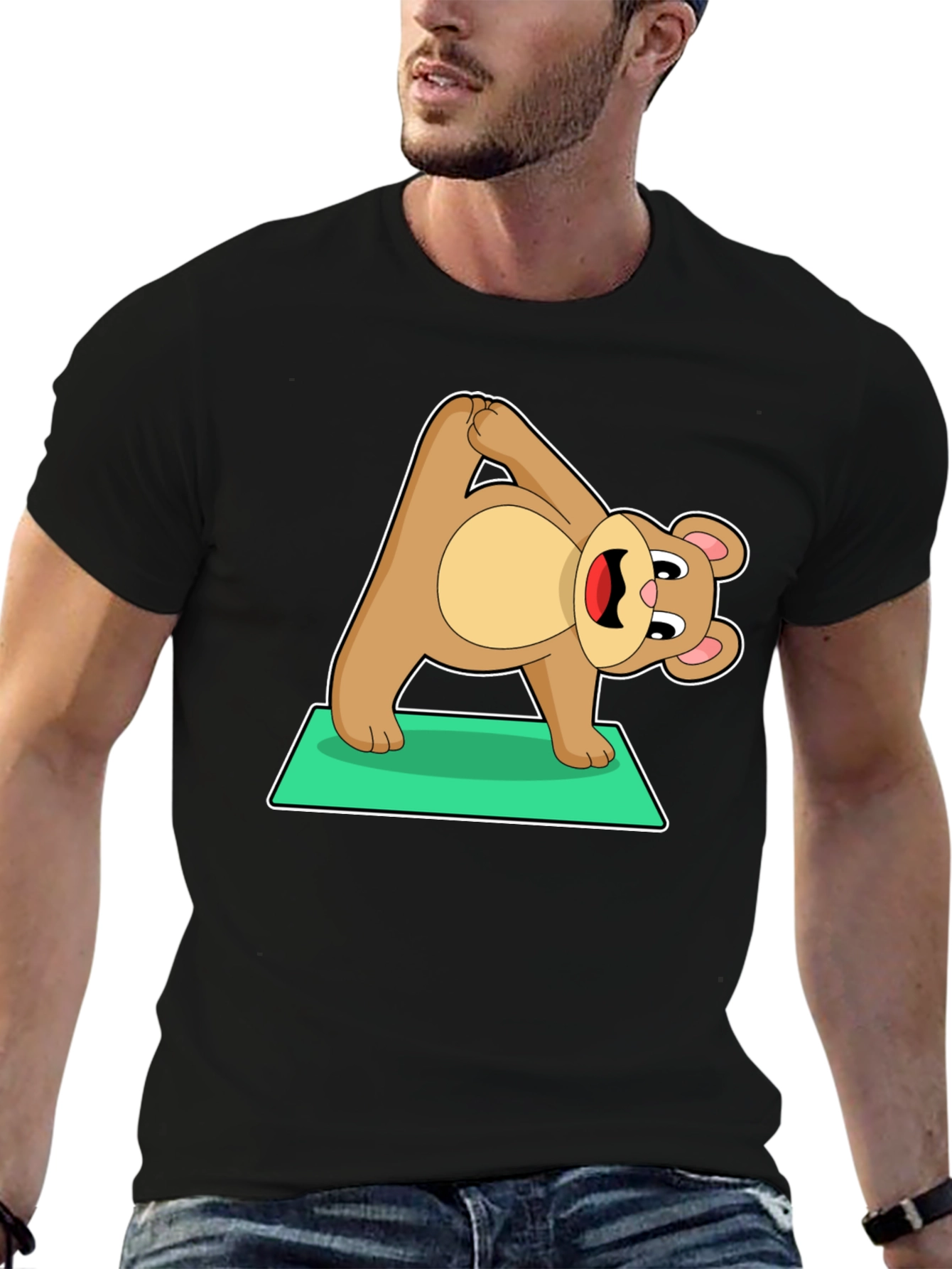 Black Yoga Bear Graphic Tee - Cute Exercise Cartoon Shirt view 6