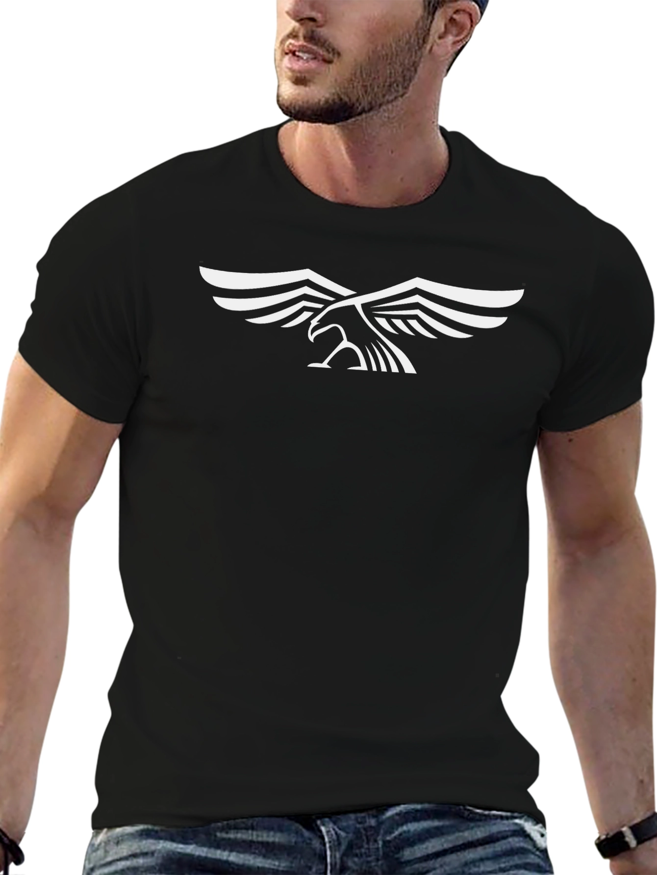 Black Black T-Shirt with White Eagle Graphic view 6