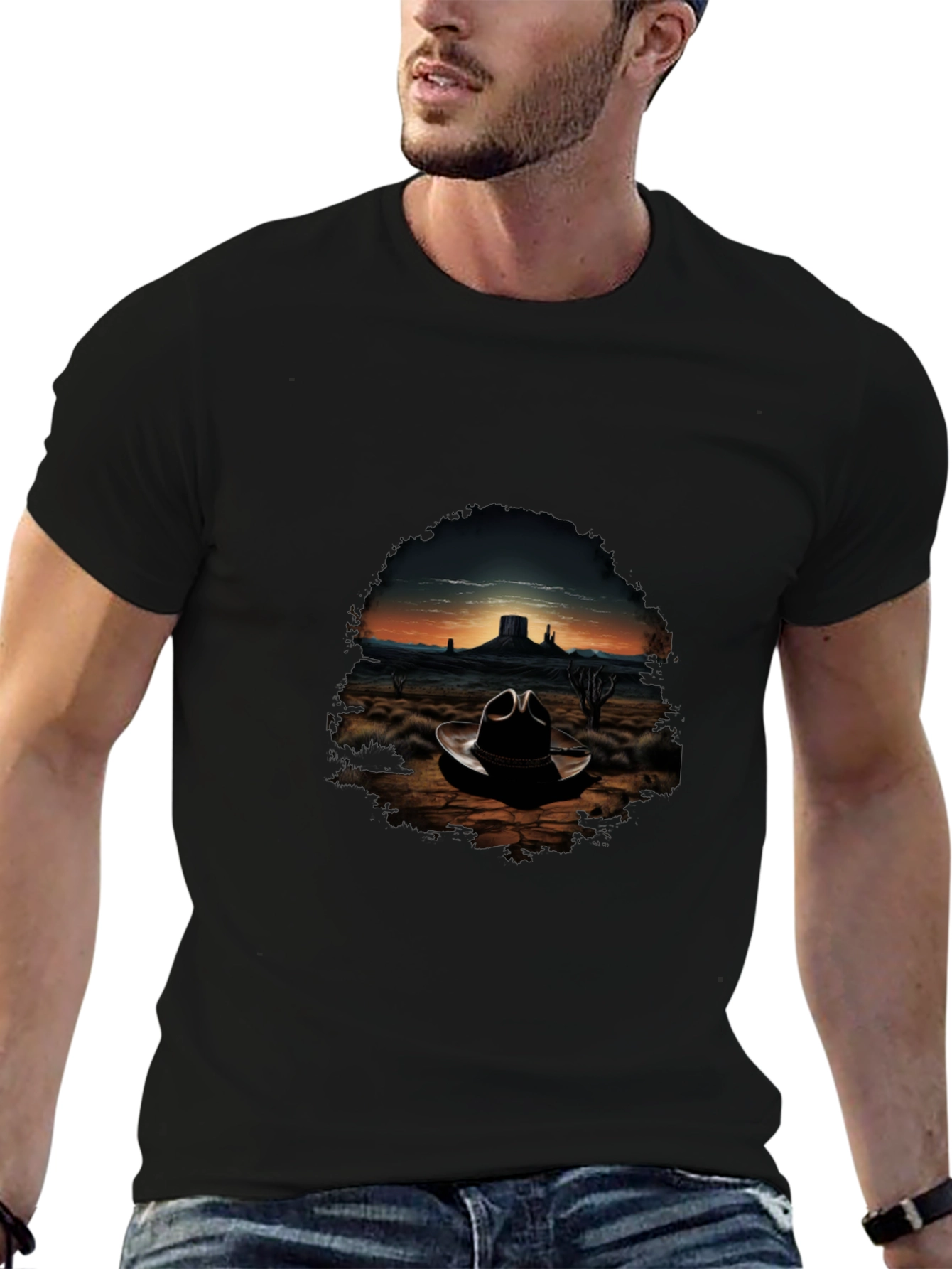 Black Desert Cowboy Hat T-Shirt - Western Graphic Tee view 6
