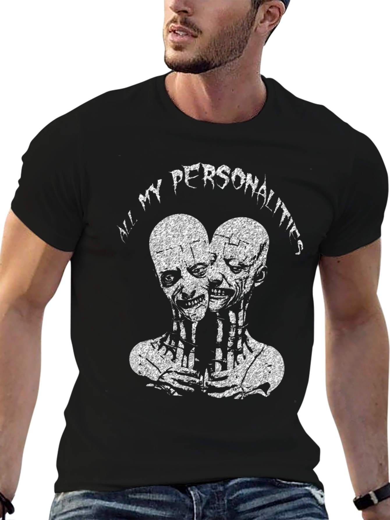 Black All My Personalities Graphic Tee - Black Cotton T-Shirt view 6