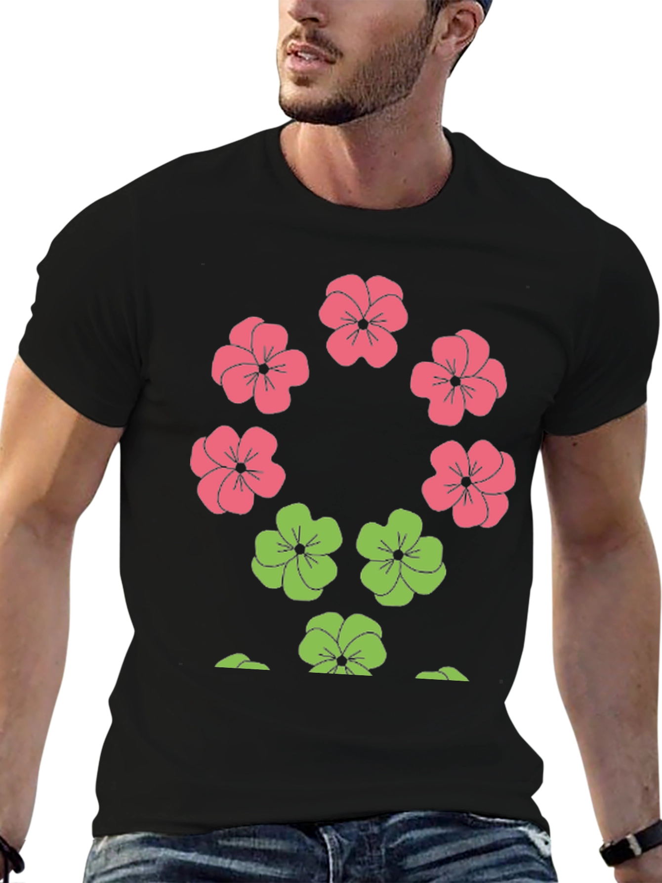 Black Floral Print Crew Neck T-Shirt view 6