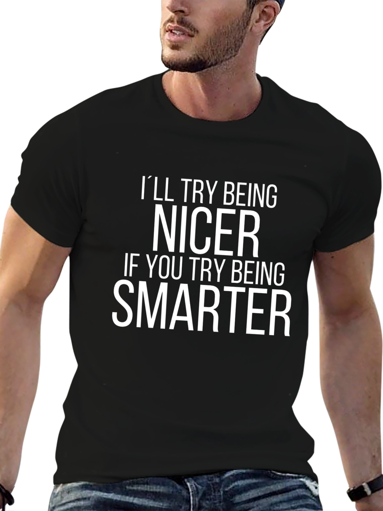 Black Funny Nicer Smarter Graphic Tee view 6