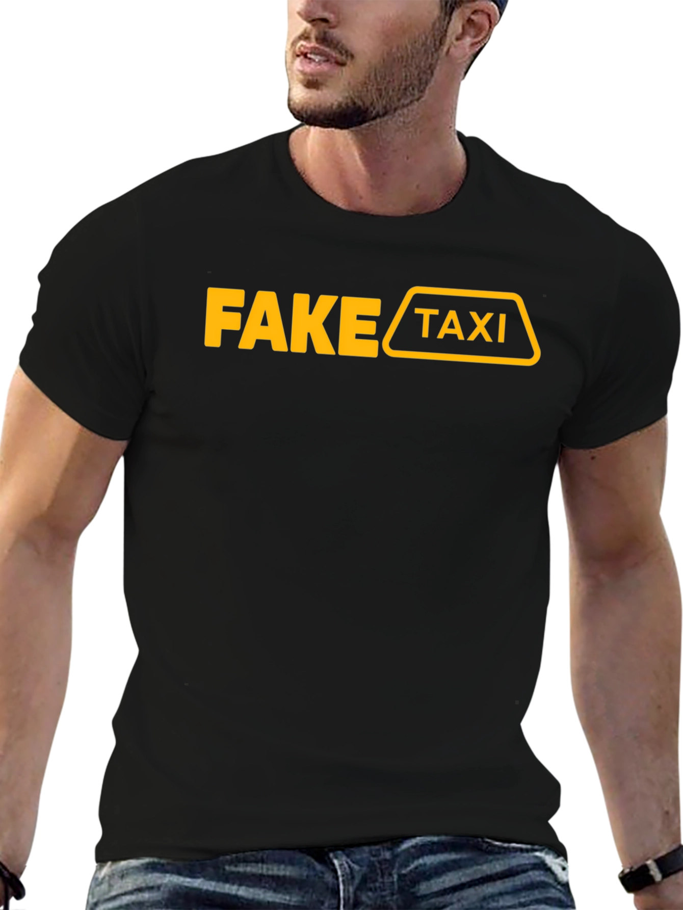 Black Fake Taxi Graphic T-Shirt Funny Adult Humor Tee view 6
