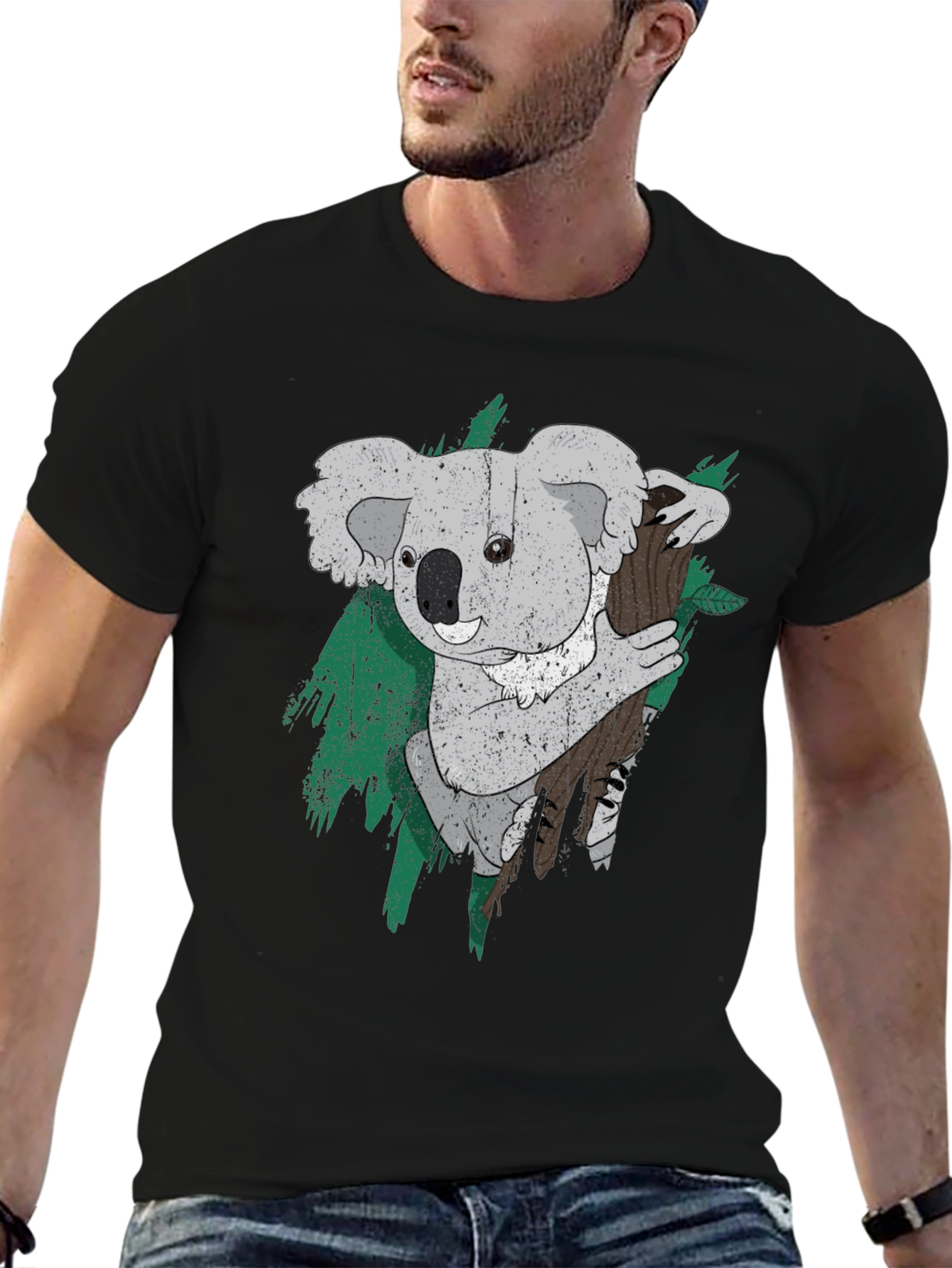 Black Koala Bear Graphic Print Black T-Shirt view 6