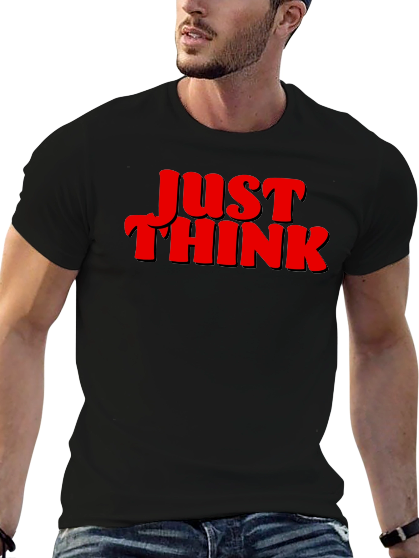Black Just Think Graphic Tee - Bold Statement Shirt view 6