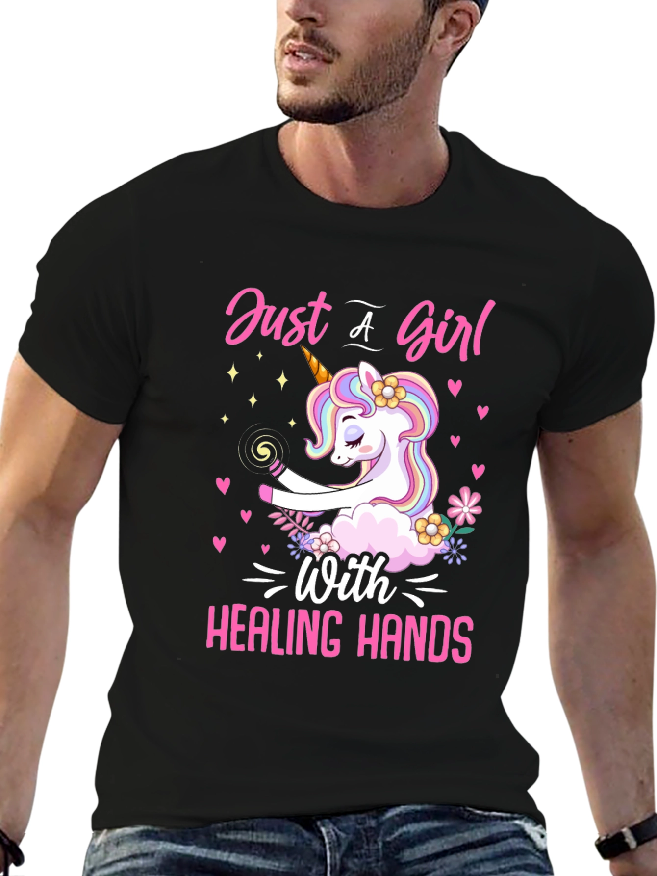 Black Unicorn Healing Hands Graphic T-Shirt view 6