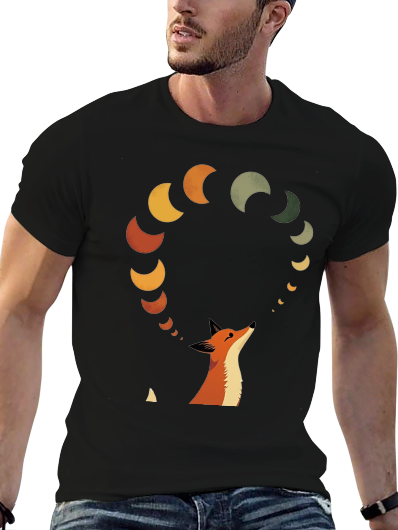 Black Fox & Moon Phases Graphic Tee view 6