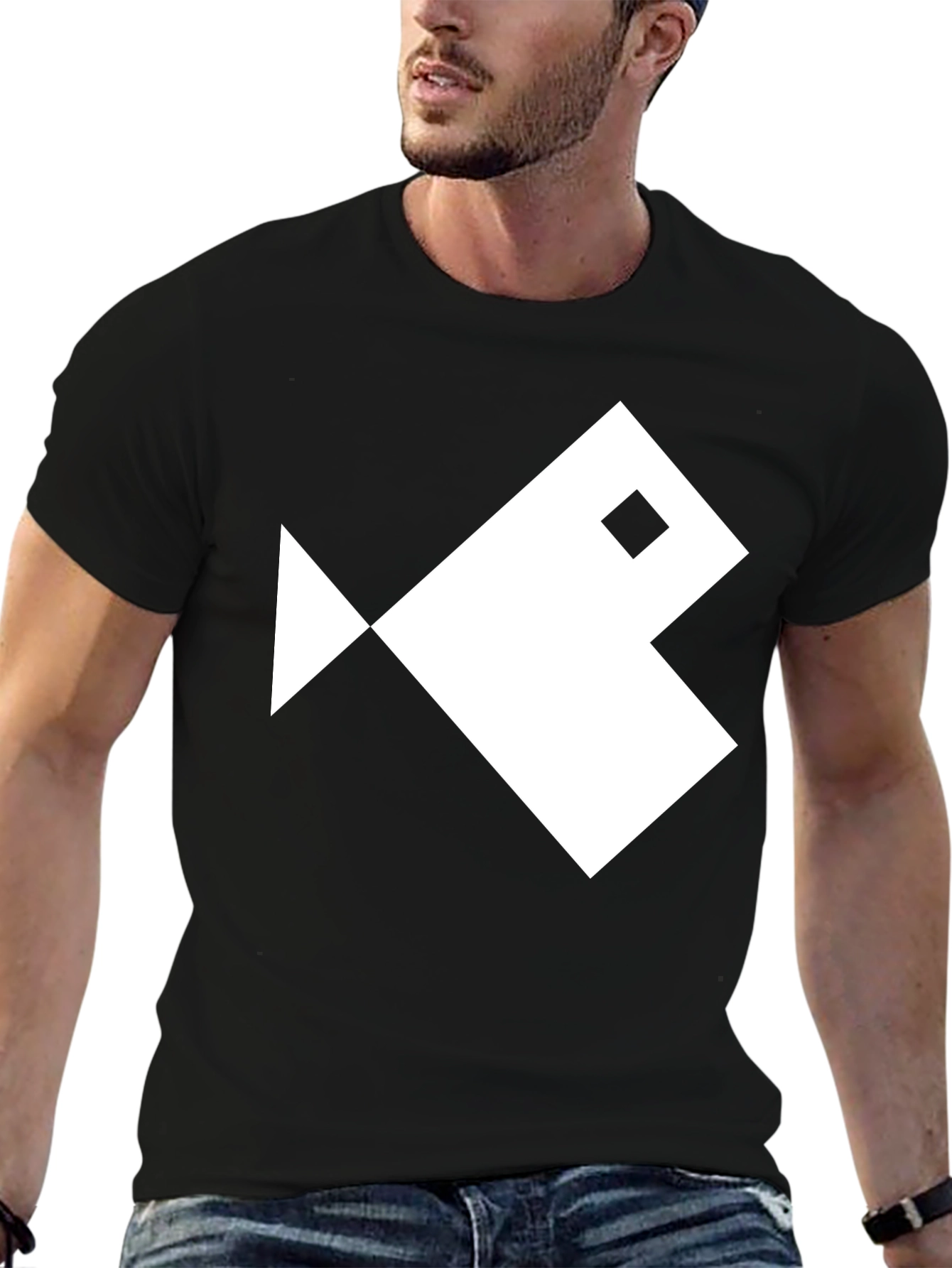 Black Geometric Fish Graphic Tee - Black Cotton T-Shirt view 6