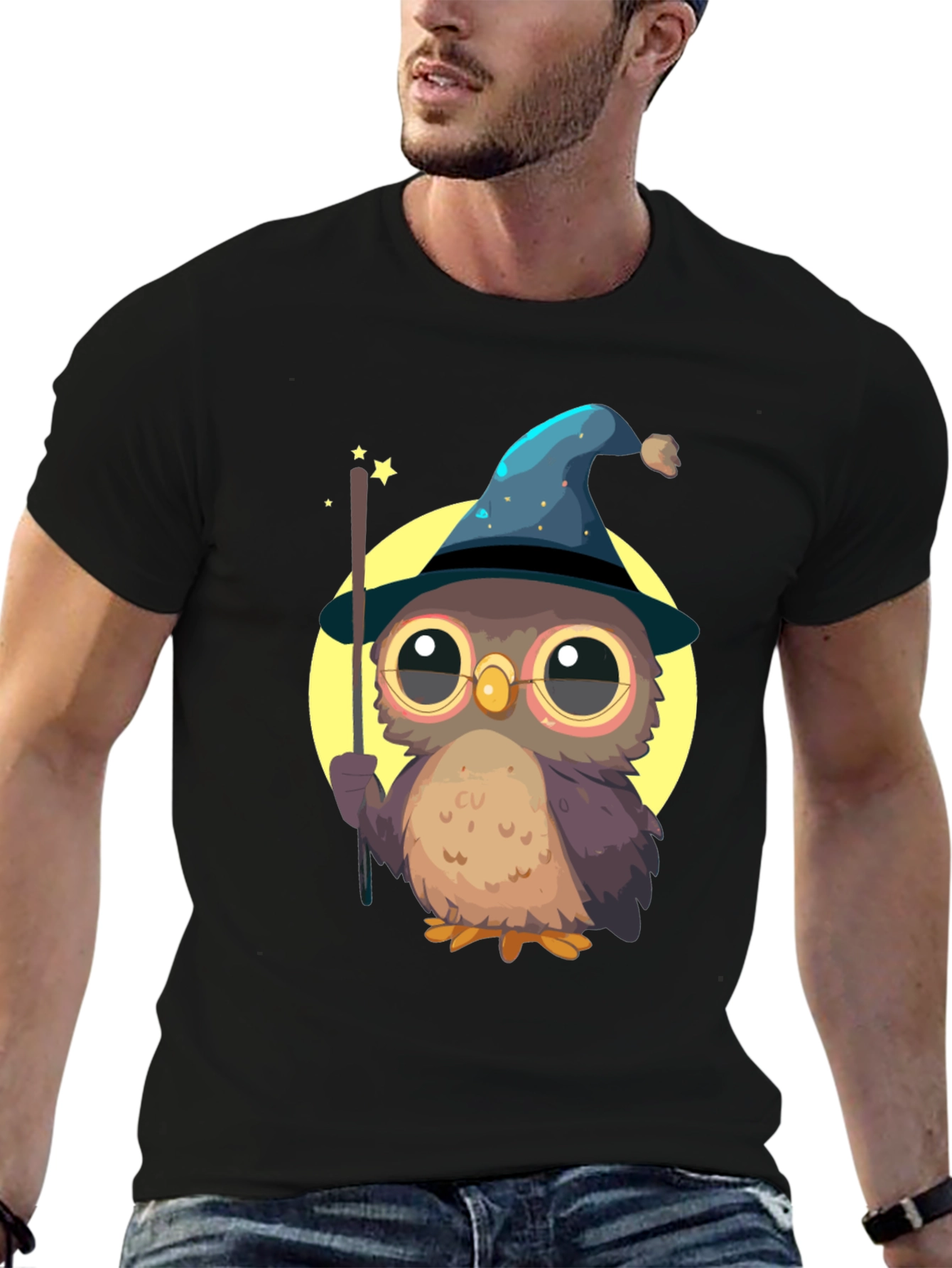 Black Wizard Owl T-Shirt - Cute & Quirky Tee for Magic Lovers view 6