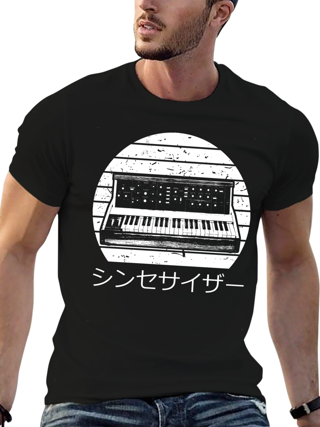 Black Synthwave Synthesizer T-Shirt view 6