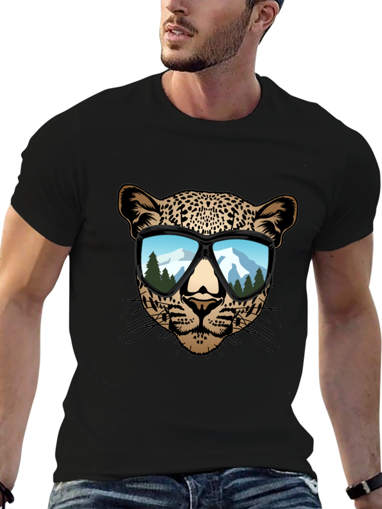 Black Cool Leopard Graphic Tee - Men's Black T-Shirt view 6