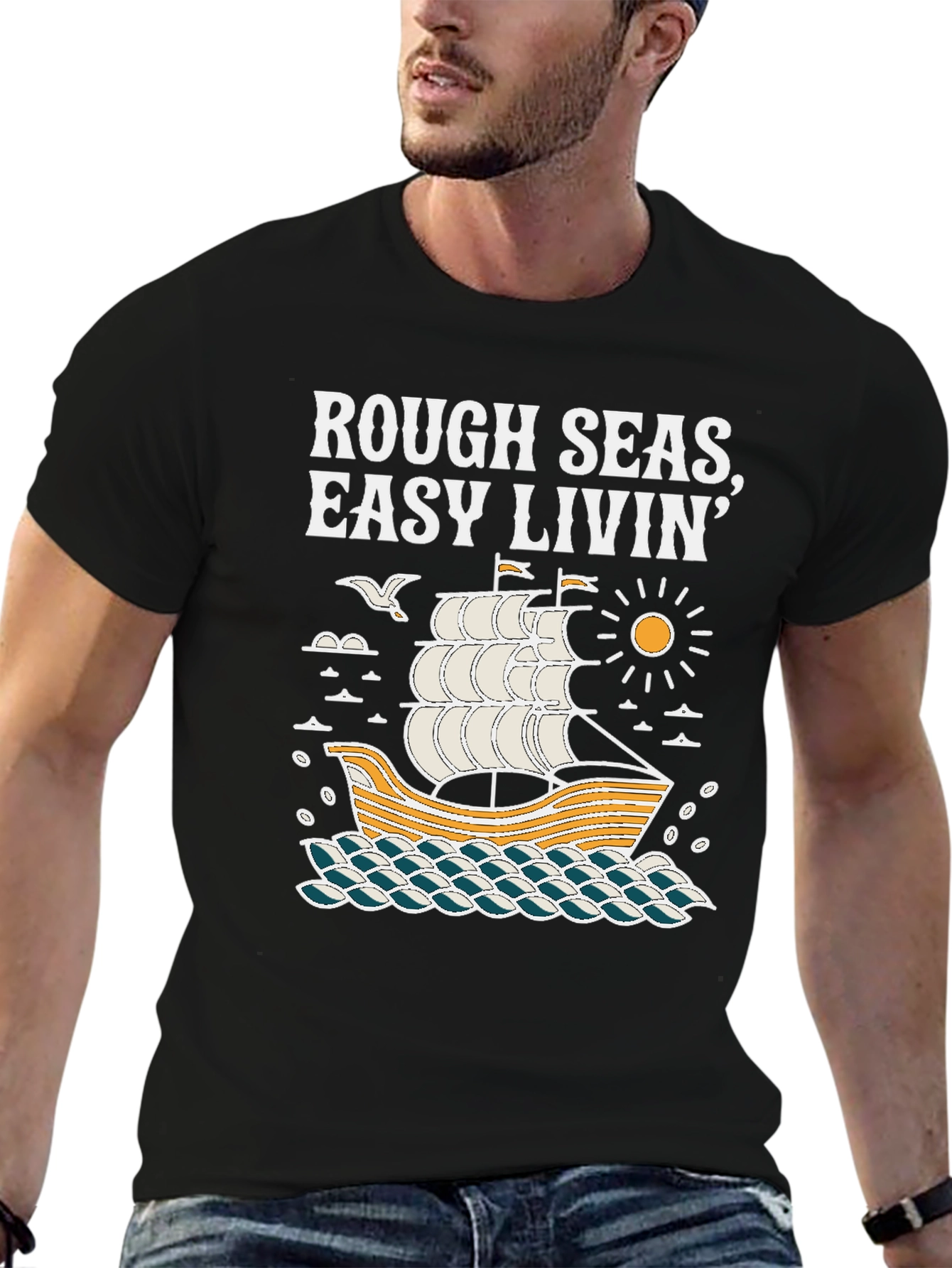 Black Rough Seas, Easy Livin' Black Graphic Tee view 6