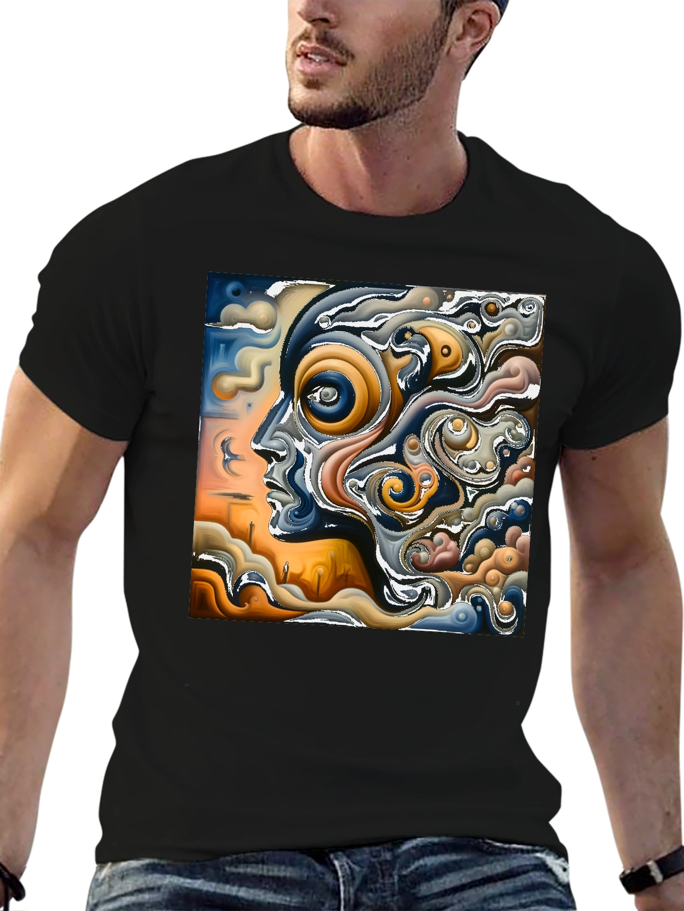 Black Abstract Art Graphic Print Black T-Shirt view 6