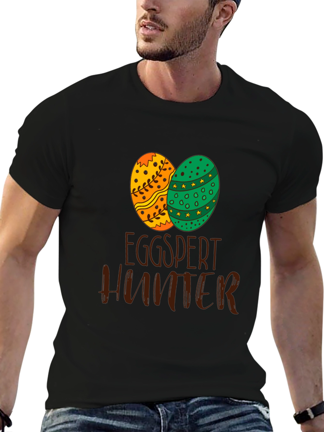 Camiseta Negra 'Eggspert Hunter' para Pascua