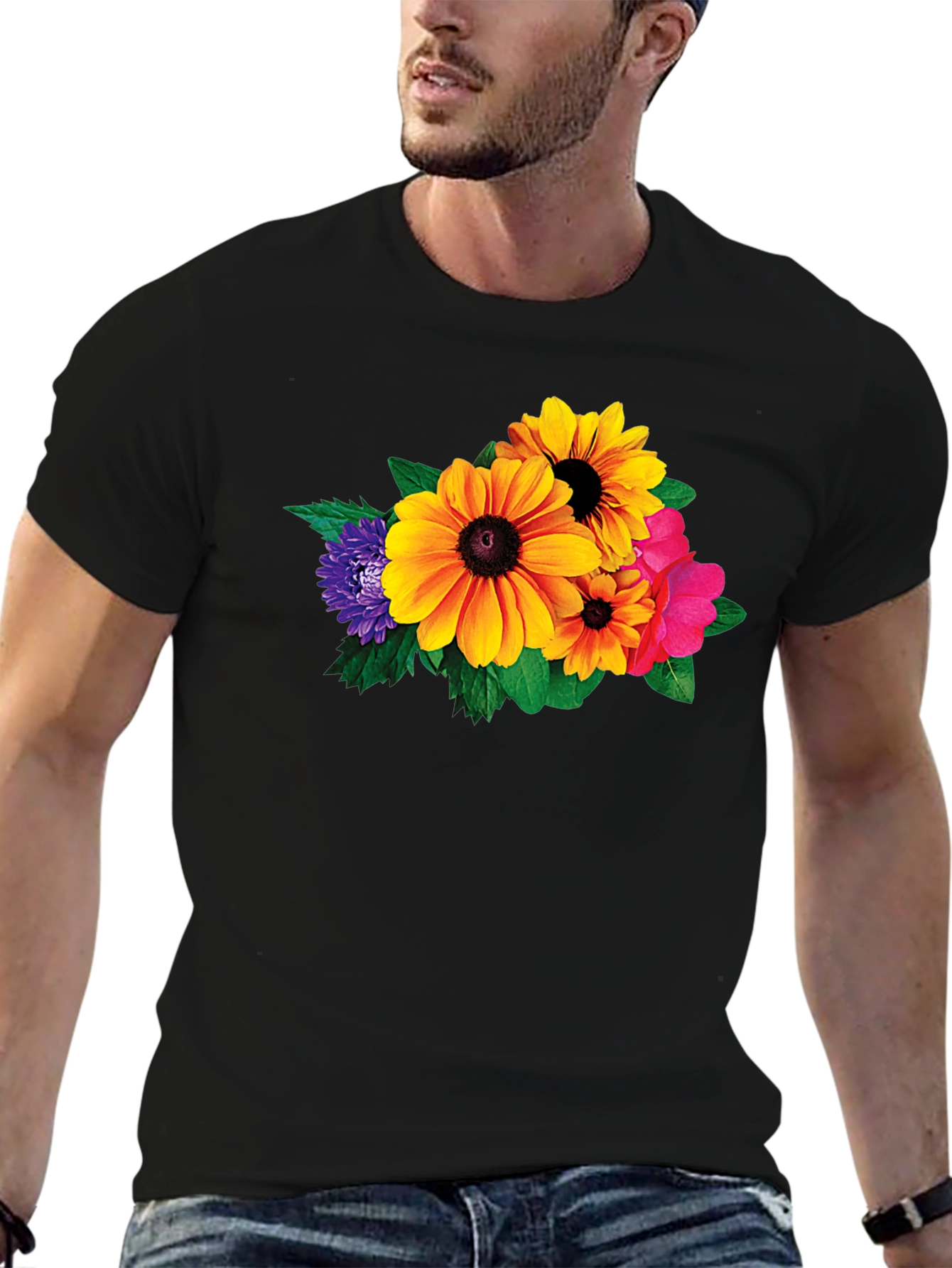 Black Floral Graphic Black T-Shirt view 6
