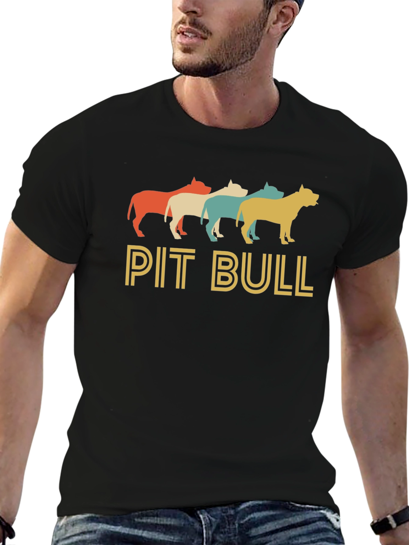 Black Retro Pit Bull Graphic Tee - Black Cotton Blend view 6