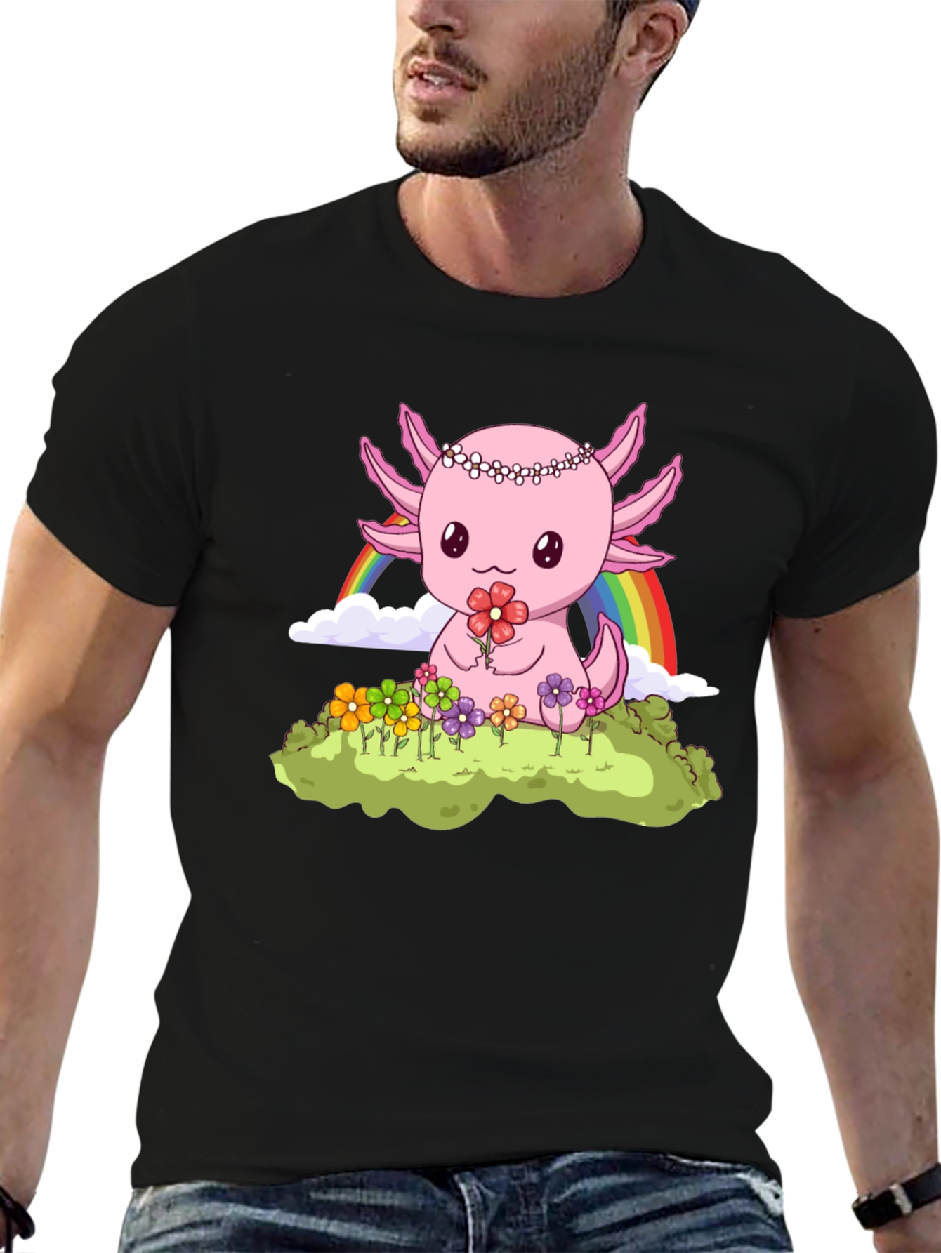 Black Axolotl Rainbow T-Shirt view 6
