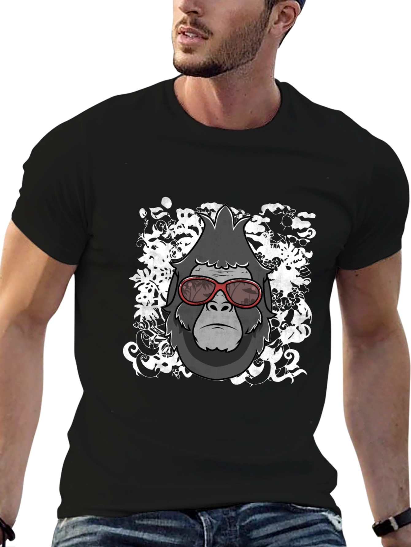 Black Cool Gorilla Graphic Tee - Black Cotton Blend T-Shirt view 6