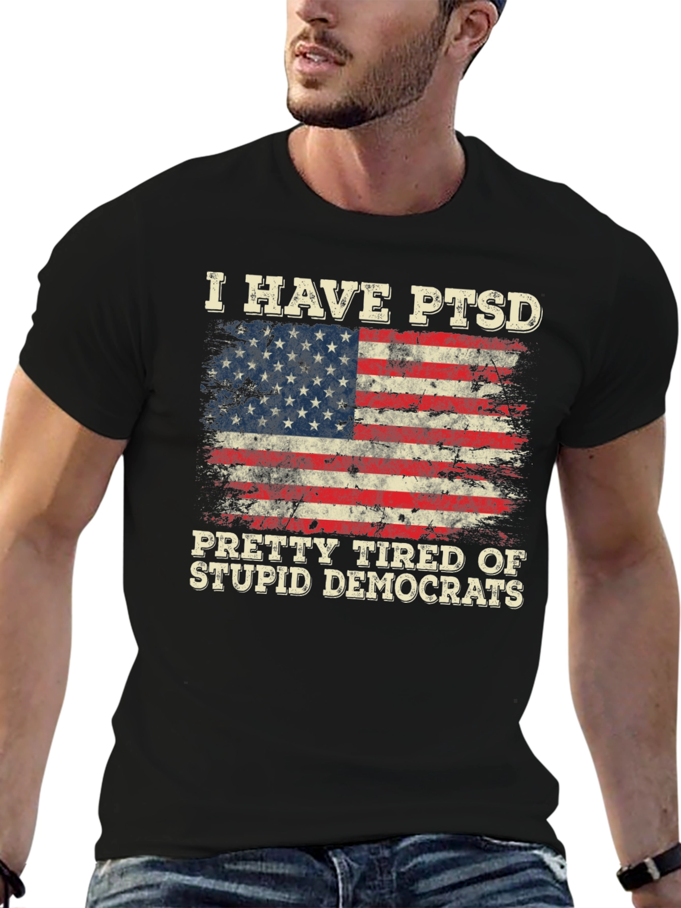 Black I Have PTSD, Tired of Democrats T-Shirt view 6