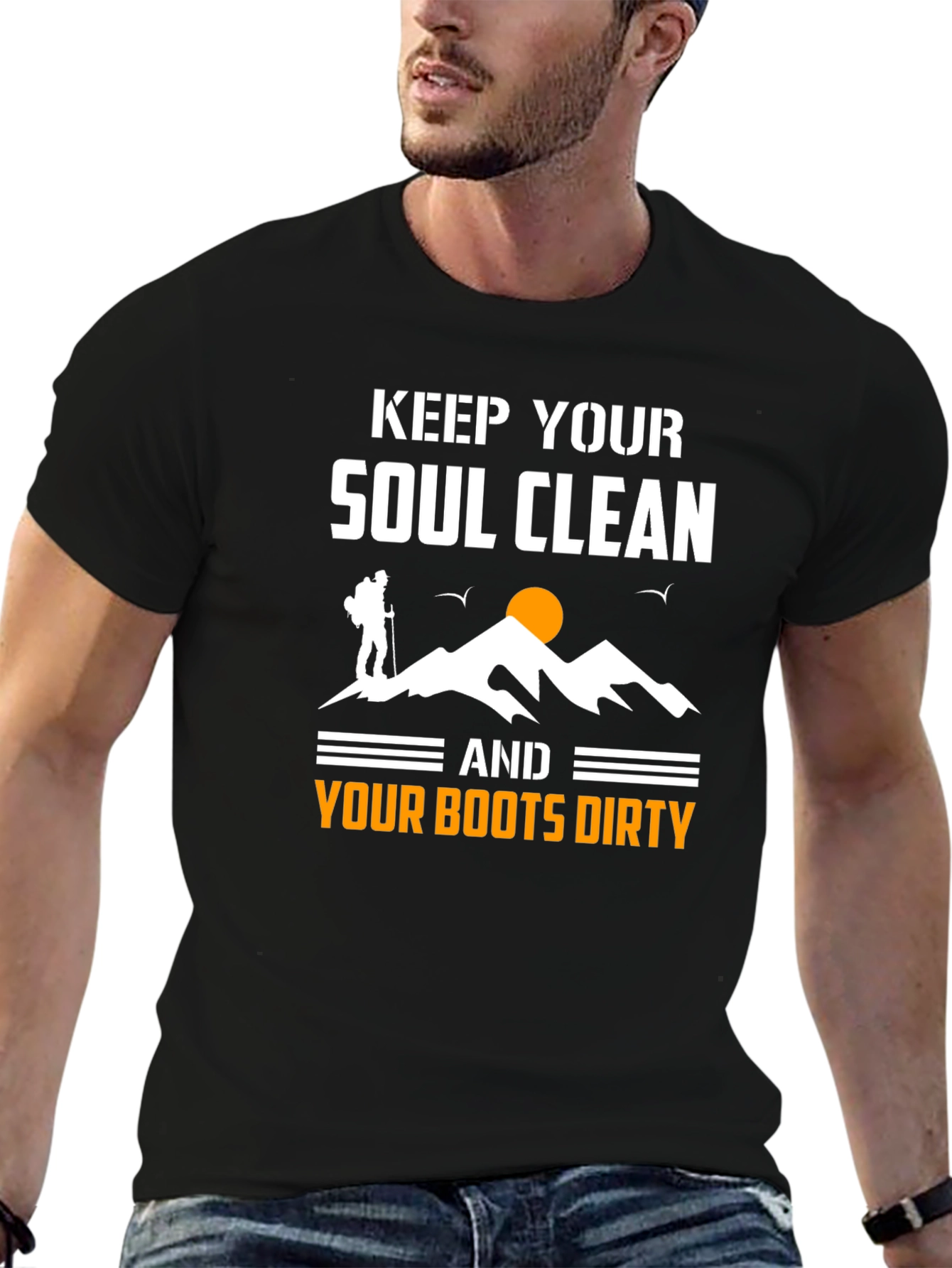 Black Keep Your Soul Clean Hiking T-Shirt view 6