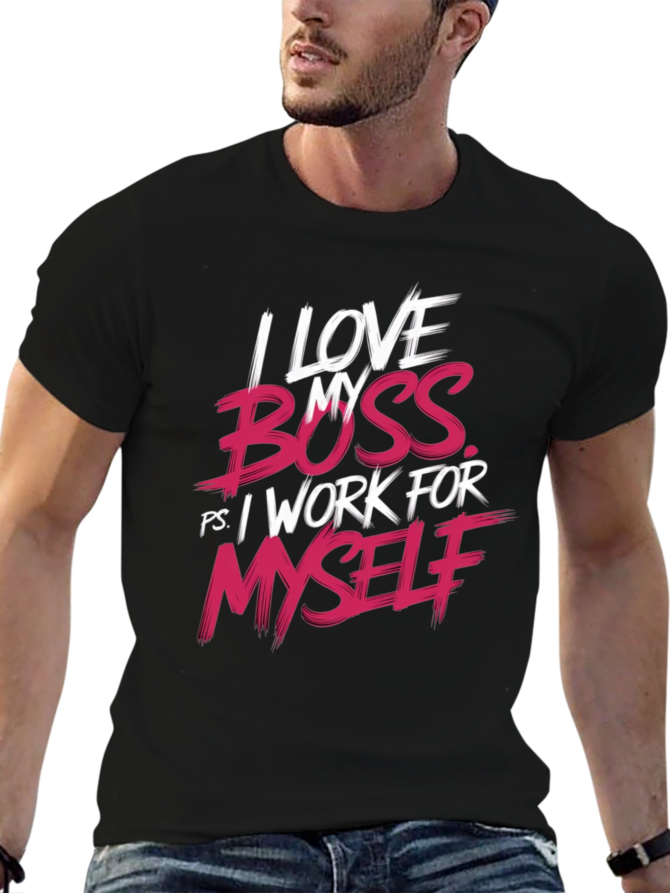Black I Love My Boss T-Shirt - Funny Self-Employed Tee view 6
