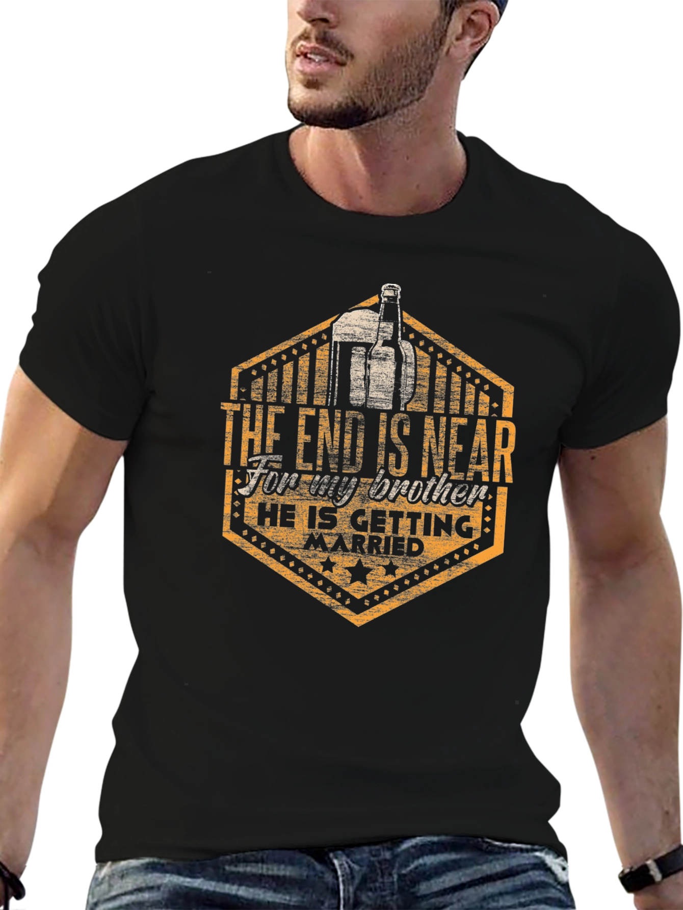 Black Funny The End is Near Brother Wedding T-Shirt view 6