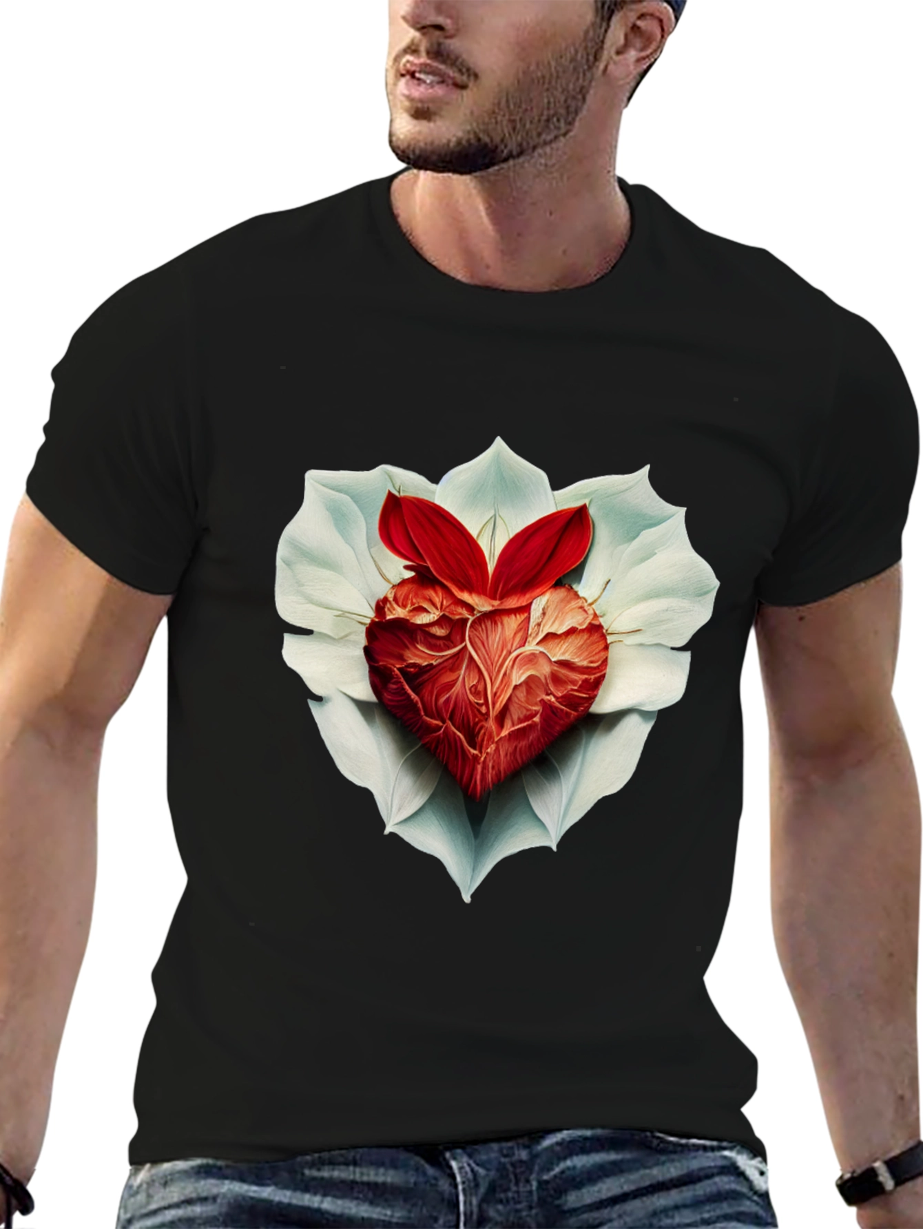 Black Anatomical Heart & Flower T-Shirt view 6