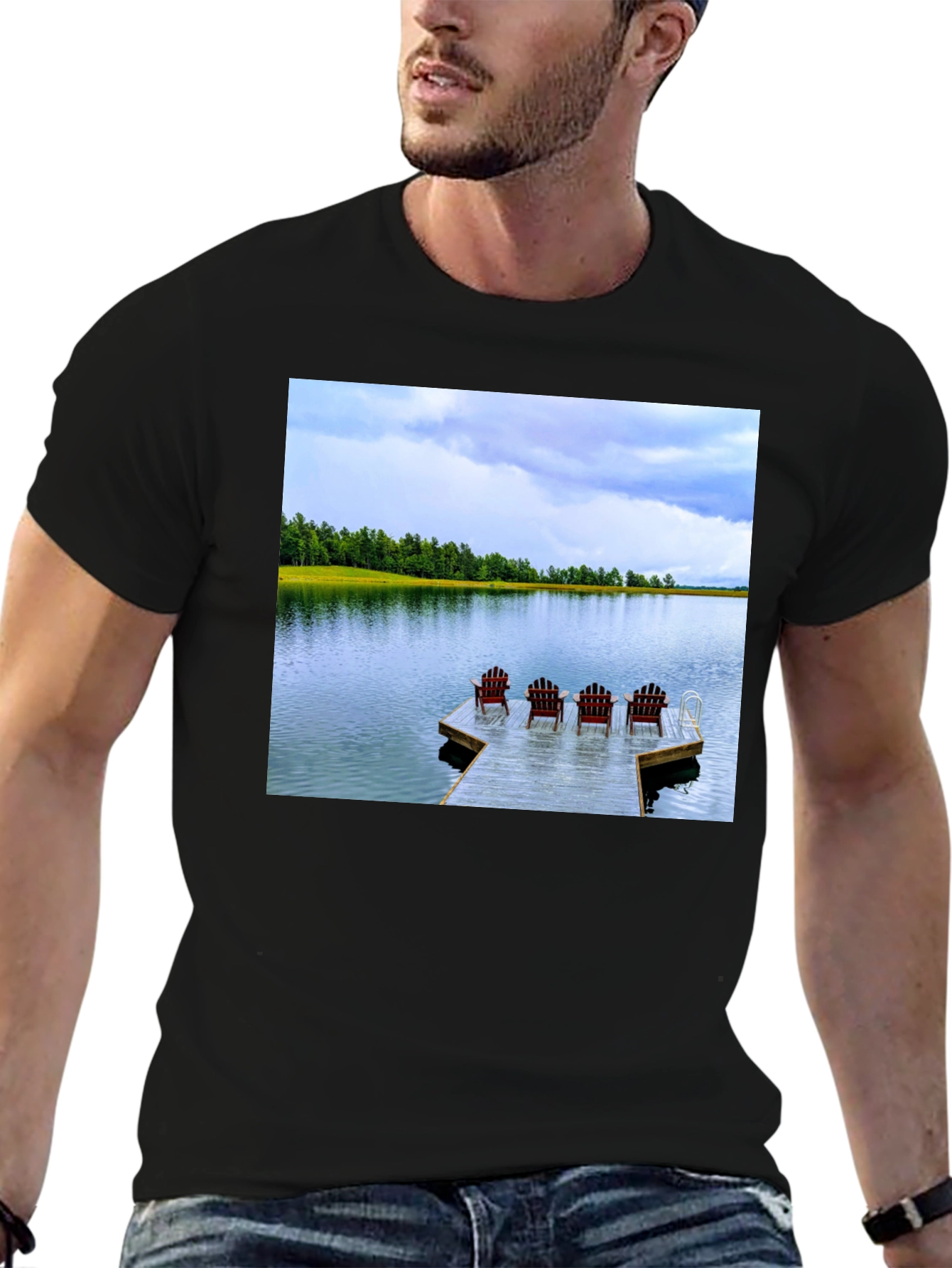 Black Lake View T-Shirt: Relax on the Dock view 6