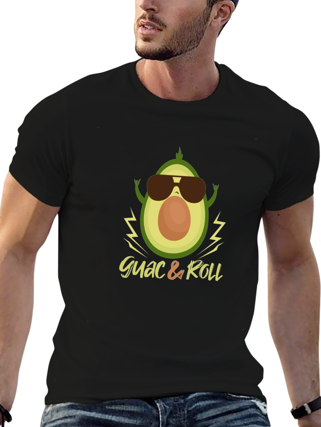 Black Guac & Roll Graphic Tee - Avocado Sunglasses Rock T-Shirt view 6