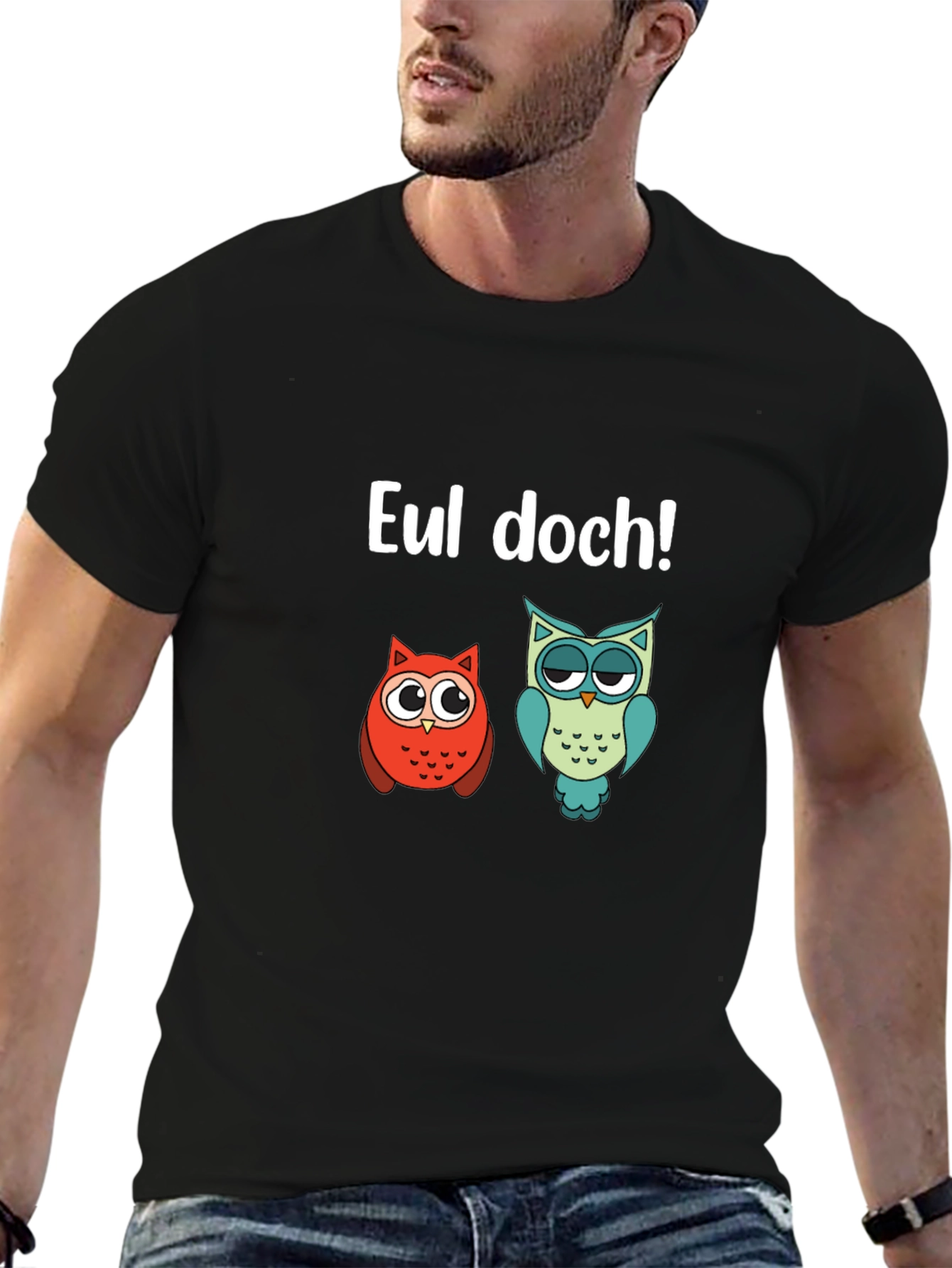 Black Funny Owl T-Shirt - EUL DOCH! view 6