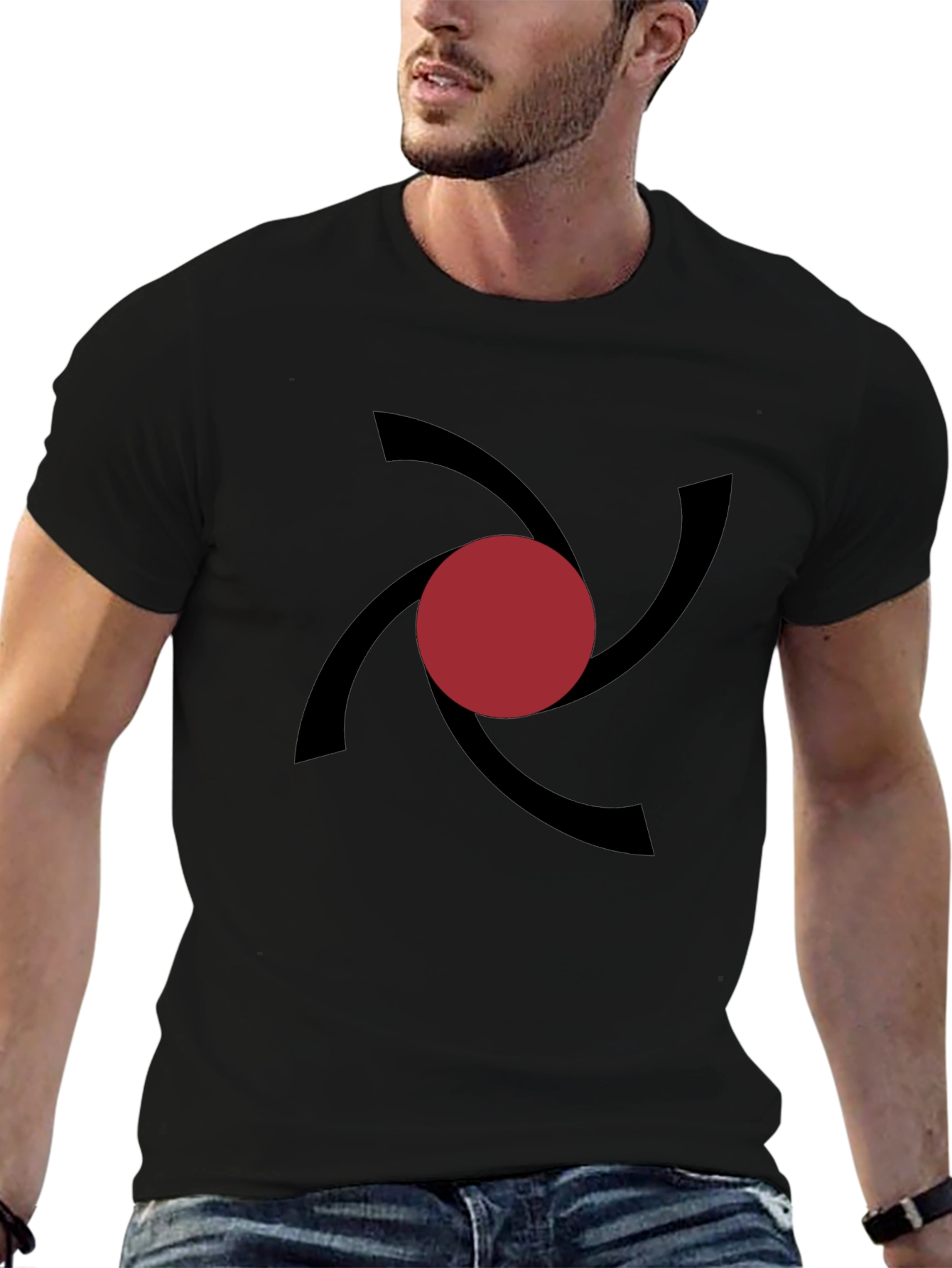 Black Modern Vortex Graphic Tee - Black Cotton Comfort view 6
