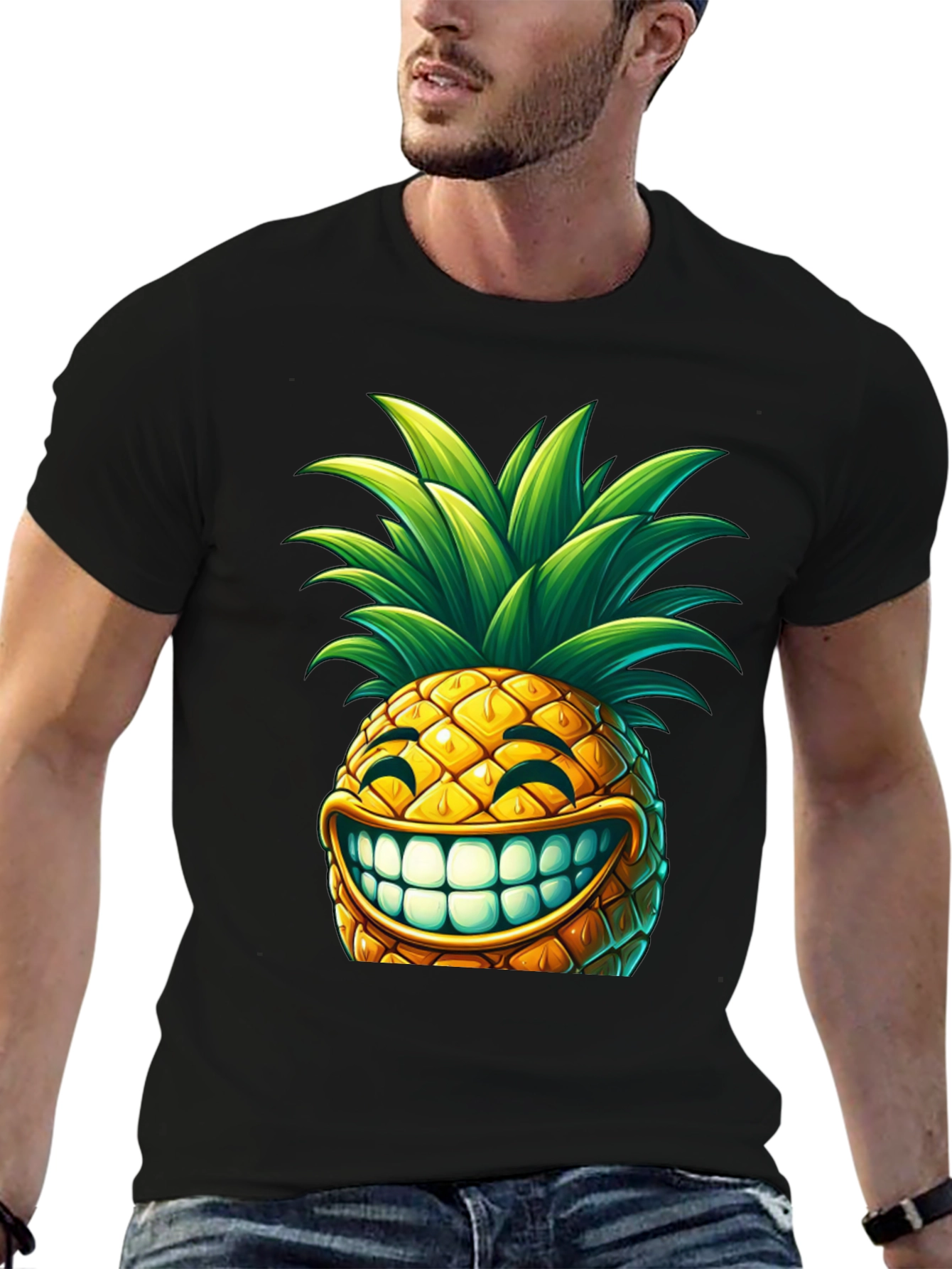 Black Funny Pineapple Graphic T-Shirt -  Unique Design view 6
