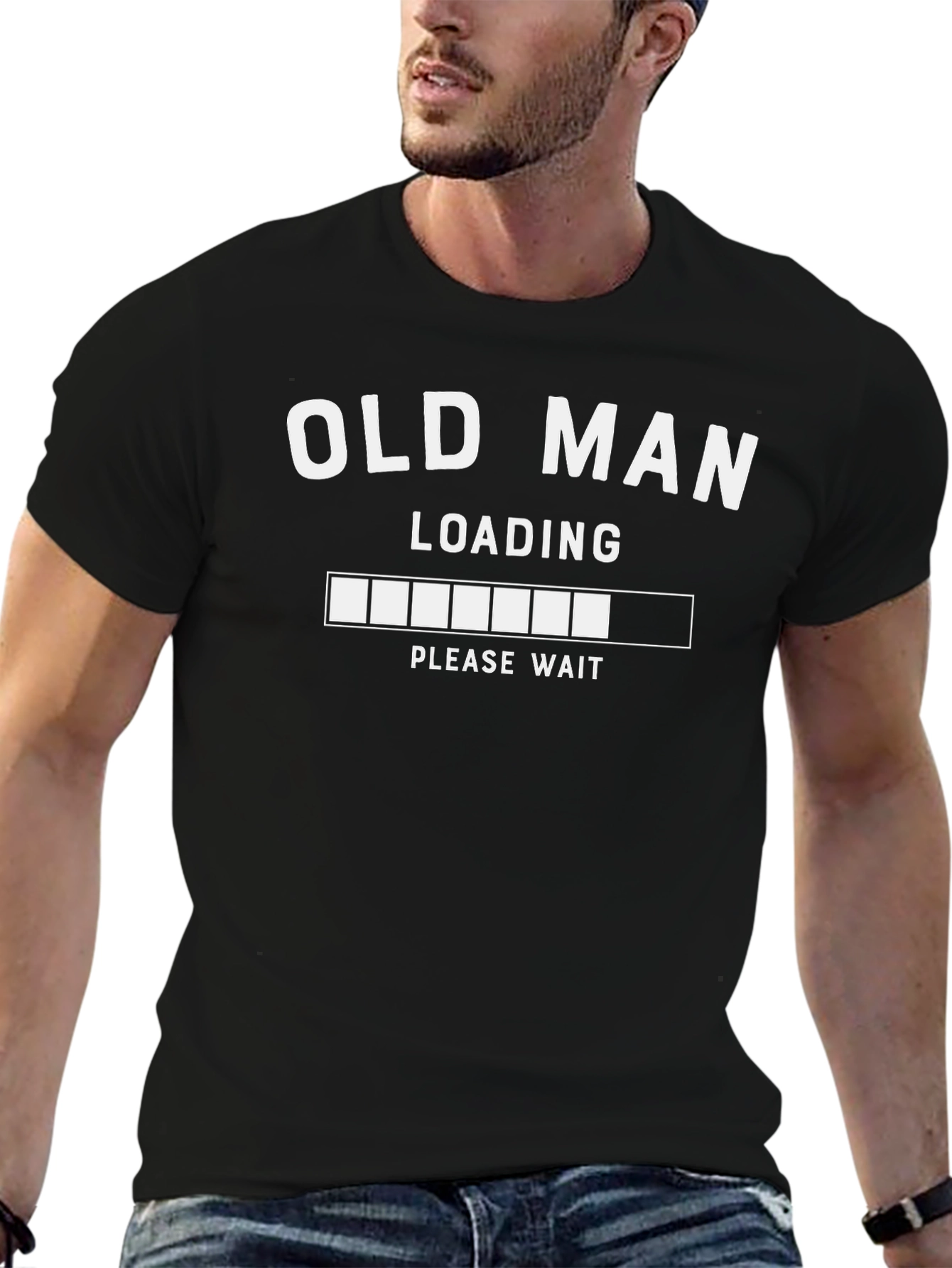 Black Old Man Loading Funny Graphic T-Shirt view 6