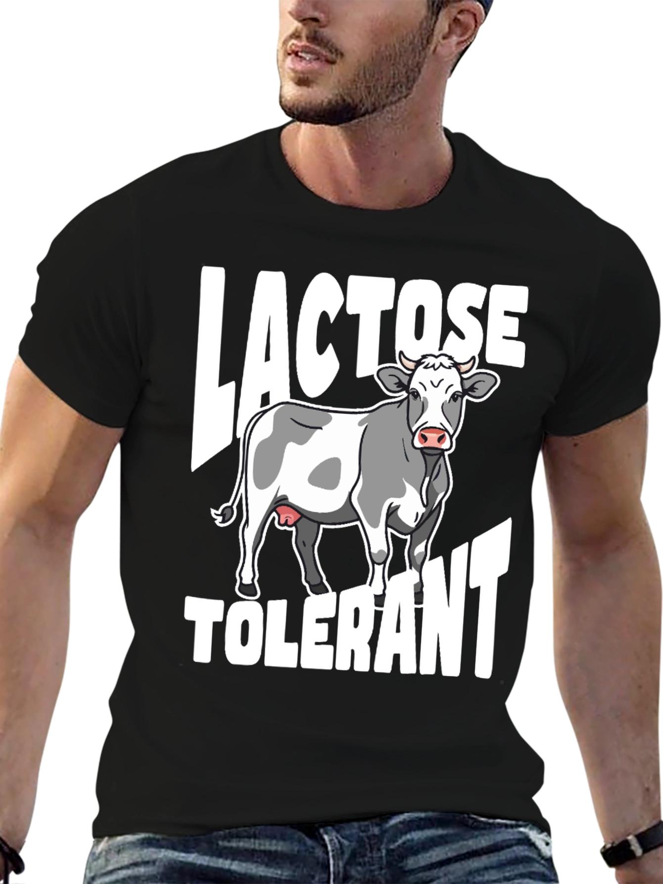 Black Lactose Tolerant T-Shirt with Cow Graphic view 6