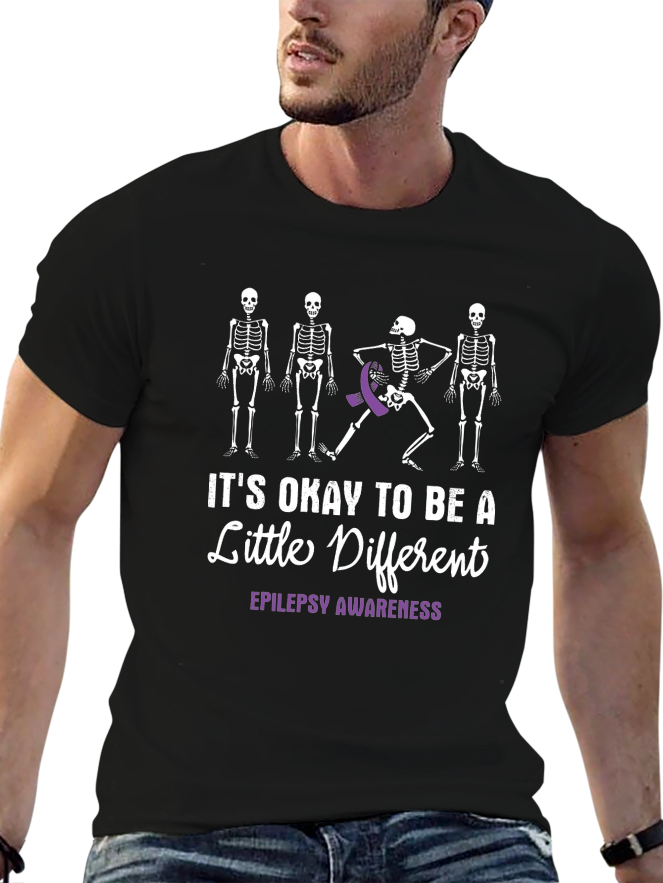Black Epilepsy Awareness Skeleton T-Shirt view 6