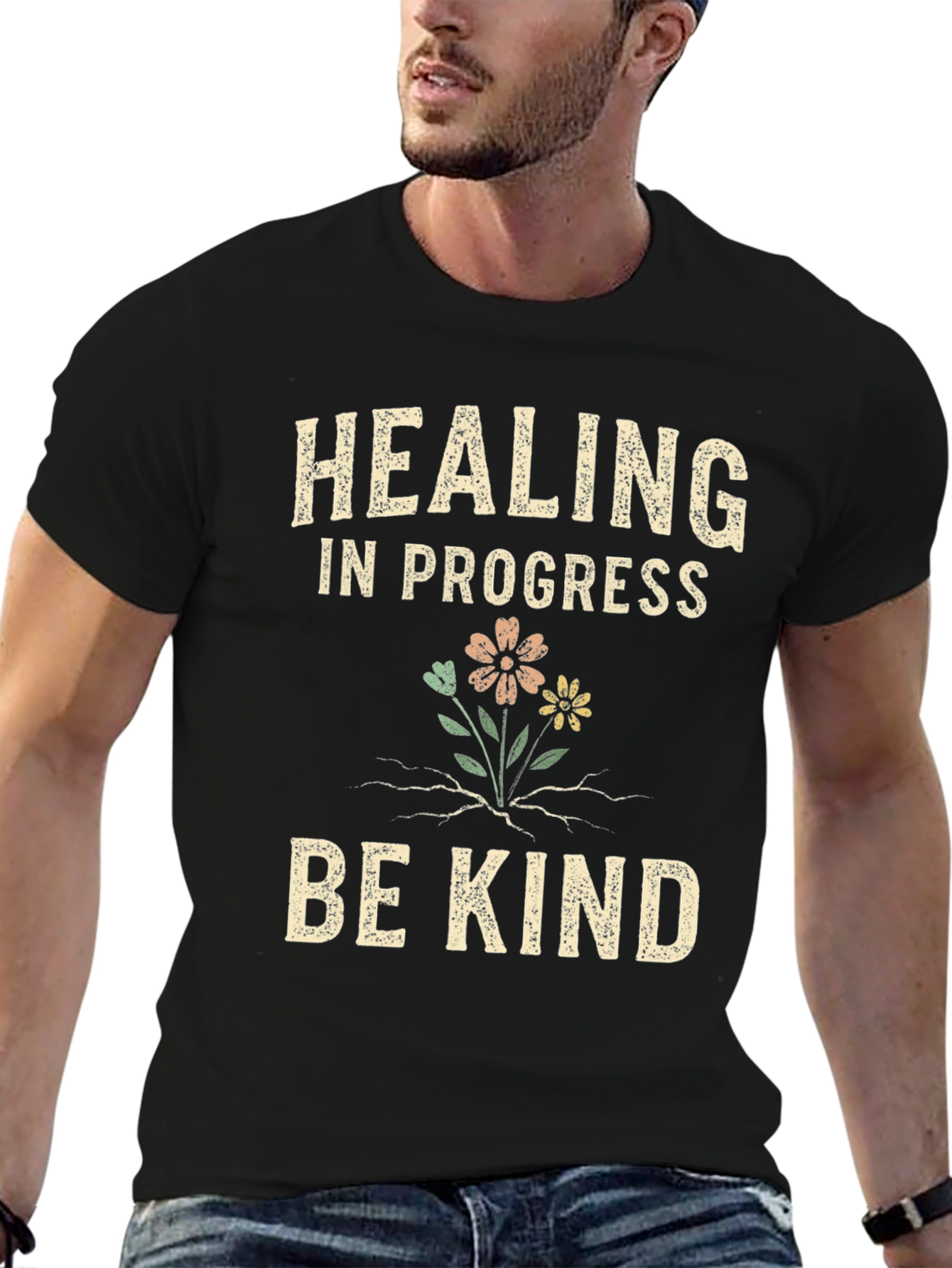 Black Healing In Progress Be Kind Graphic Tee view 6