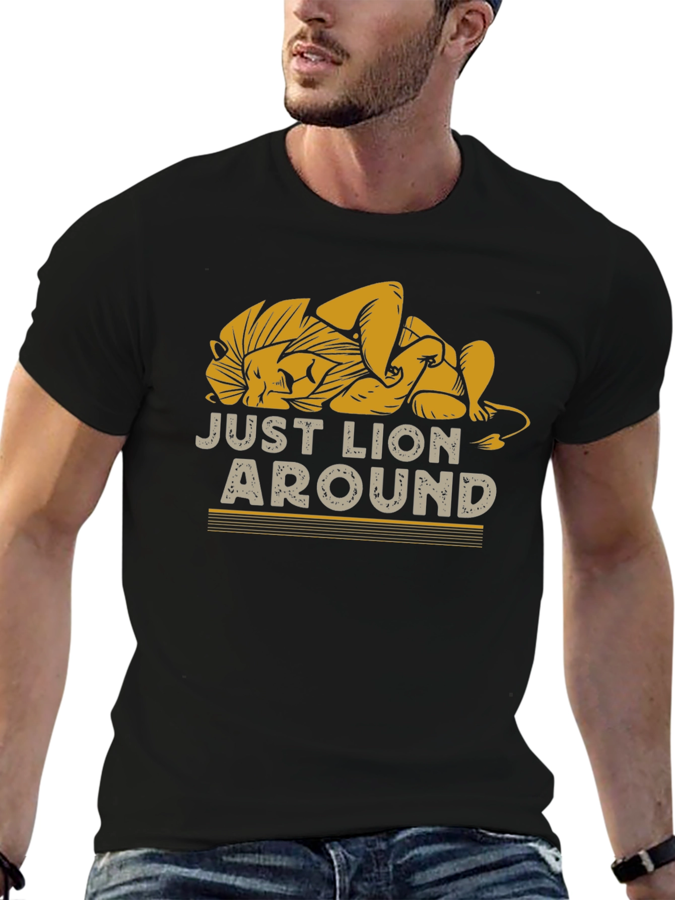 Black Just Lion Around Graphic T-Shirt, Relaxed Fit view 6