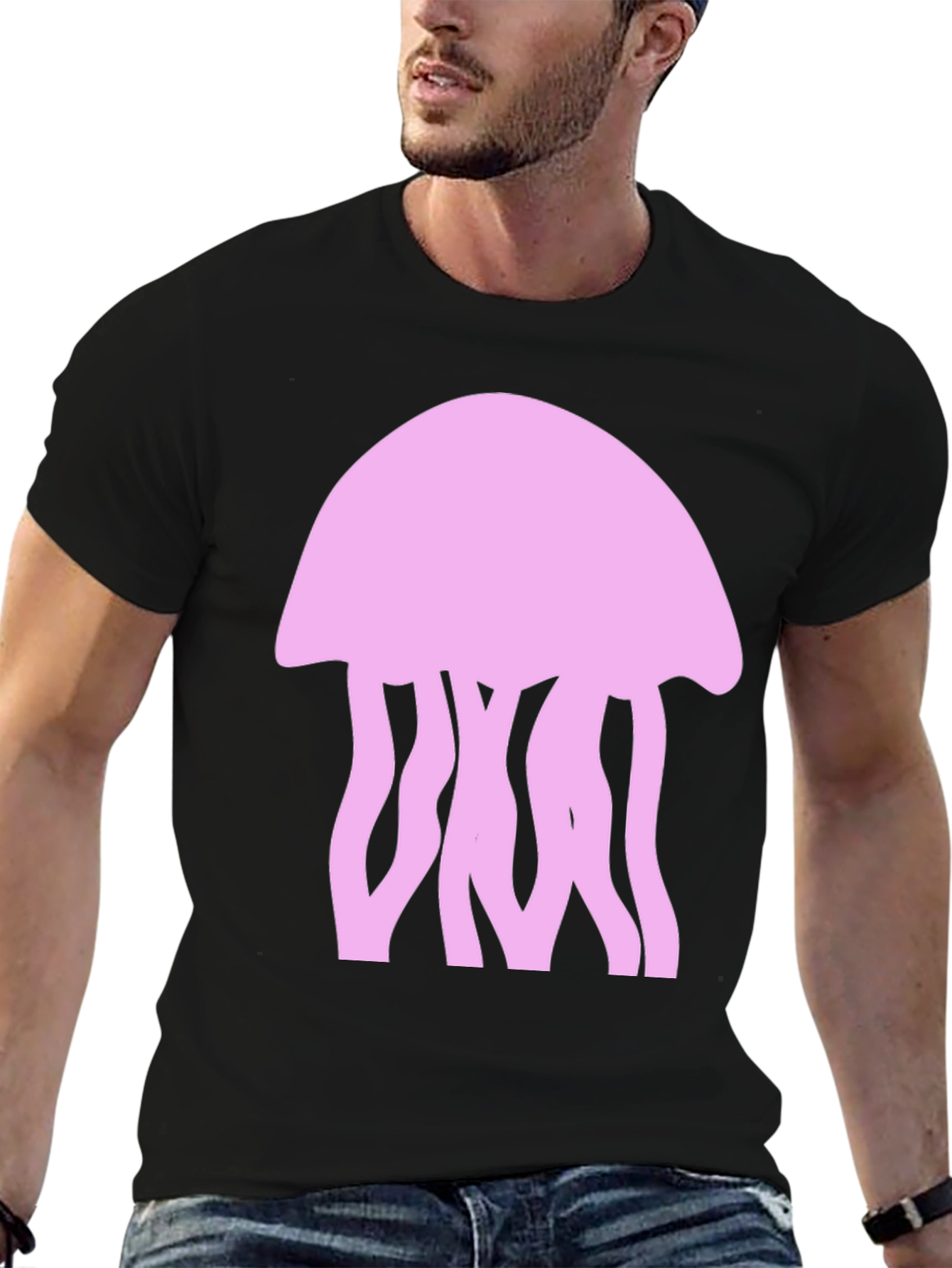 Black Jellyfish Graphic Tee - Black Cotton T-Shirt view 6