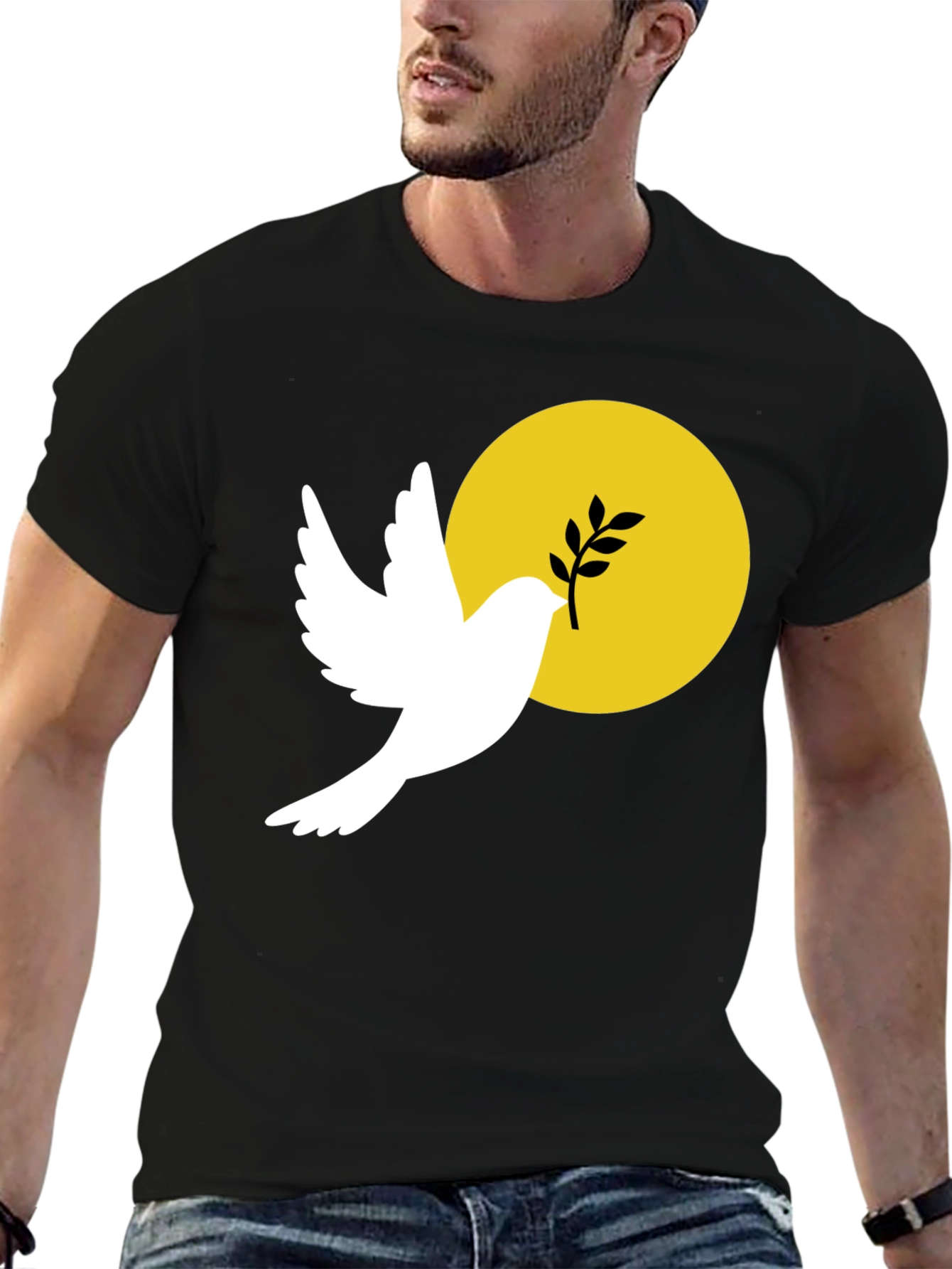 Black Peace Dove Graphic T-Shirt - Black Cotton Blend view 6