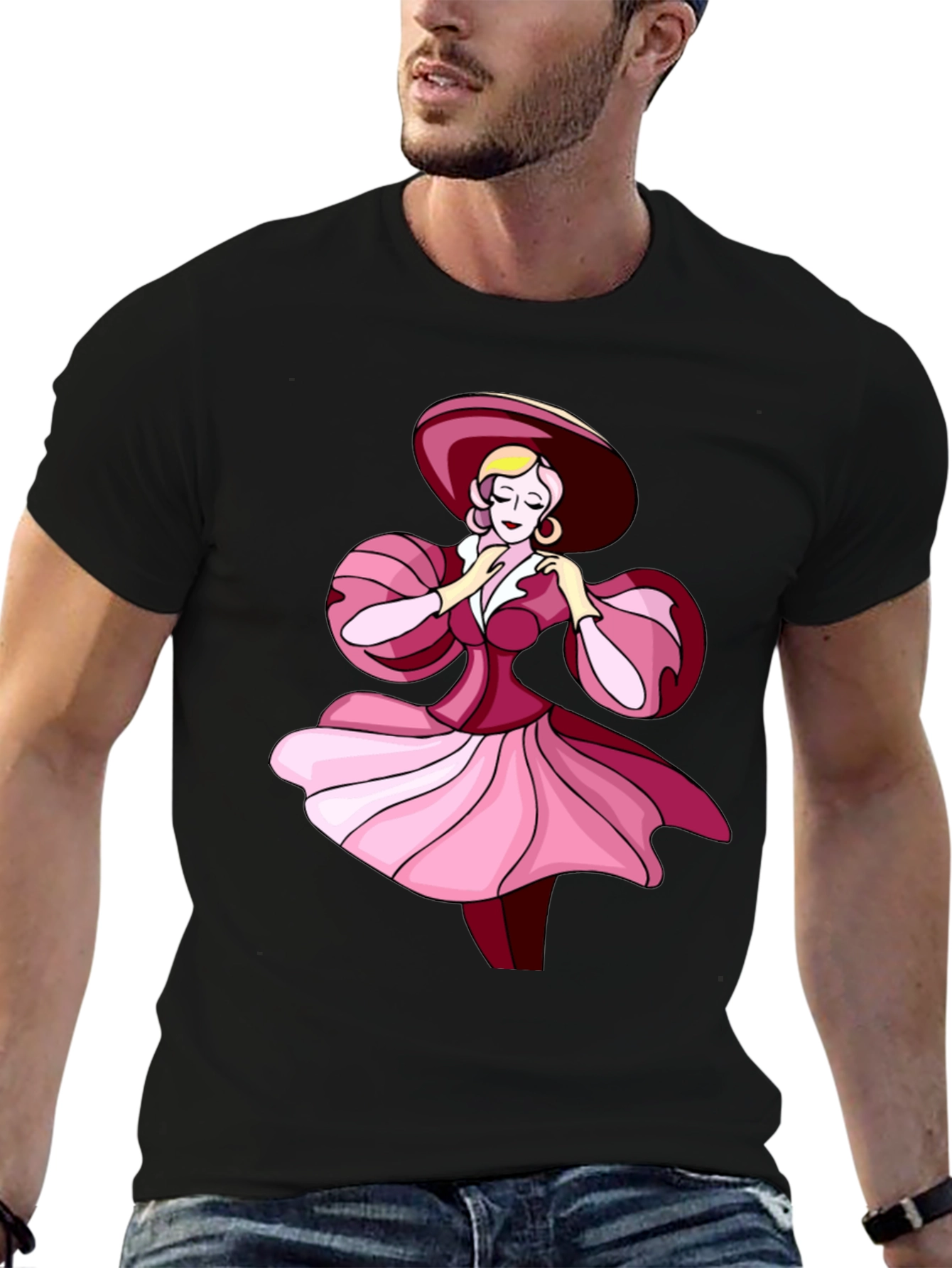 Black Vintage Lady T-Shirt - Fashion Illustration Tee view 6