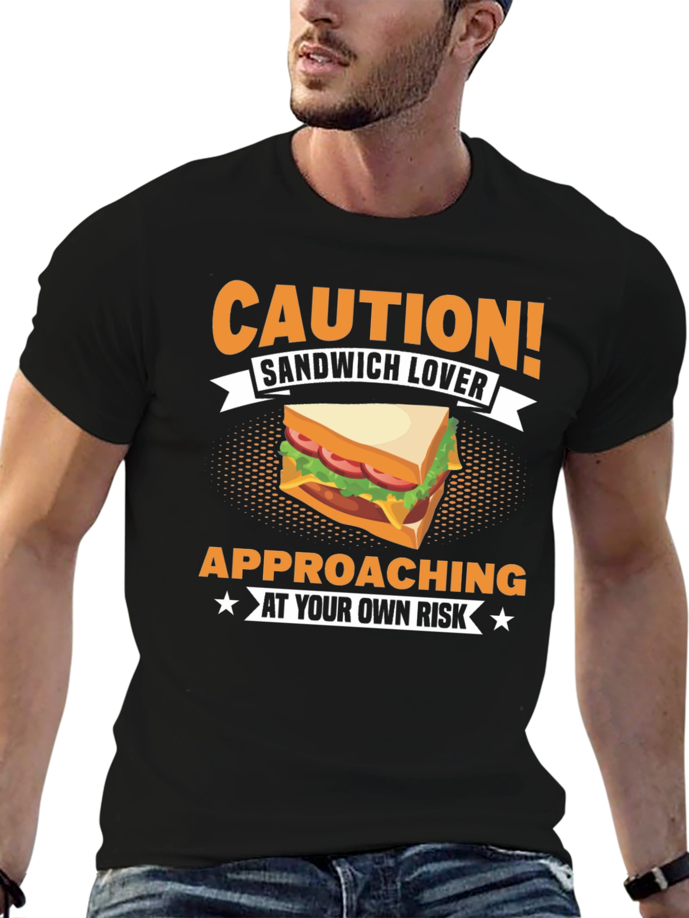 Black Sandwich Lover T-Shirt - Caution Approaching Funny Foodie Tee view 6